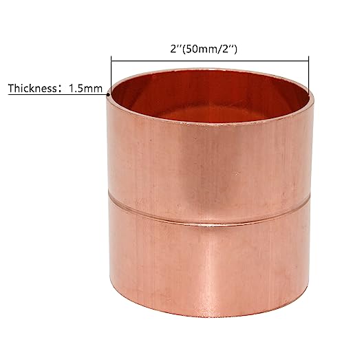Uxney Straight Copper Fittings,2 Inch ID Welding Joint for HVAC Units, with Rolled Tube Stop Sweat Ends,Pack of 2