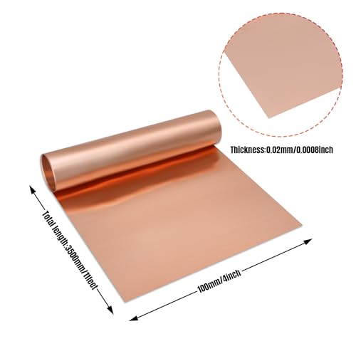Uxney Copper Sheet Roll,0.02mm Thickness Copper Foil,4" Width x 11 FT Copper Strip Applicable to Various DIY Projects