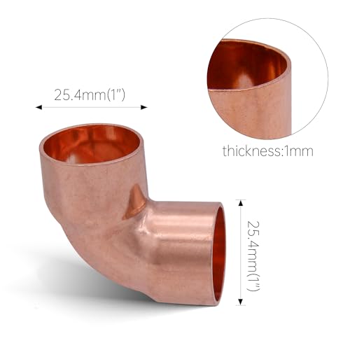 Uxney Copper Fitting, 90 Degree Elbow 1 Inch ID Welding Joint for HVAC Units, with Rolled Tube Stop Sweat Ends,Pack of 5