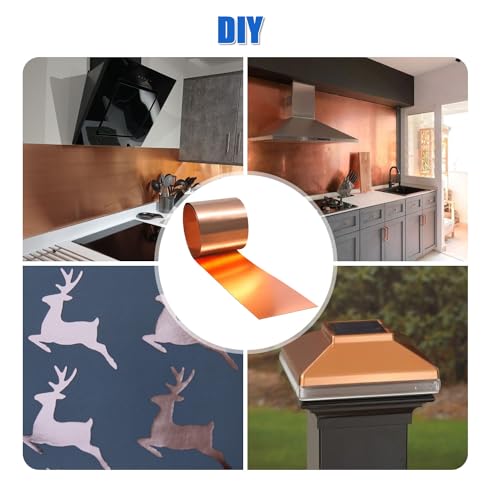 Uxney Copper Sheet Roll,0.02mm Thickness Copper Foil,4" Width x 11 FT Copper Strip Applicable to Various DIY Projects