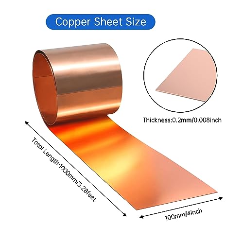 Uxney Copper Sheet Roll,Copper Flashing Roll 1000x100x0.2mm(LxWxT) Applicable to Various House Repair and DIY Projects
