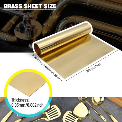 Uxney Brass Sheet Roll, Gold Foil Sheets 1000mm x 300mm x 0.05mm for Crafts, Electrical Repairs, DIY Projects