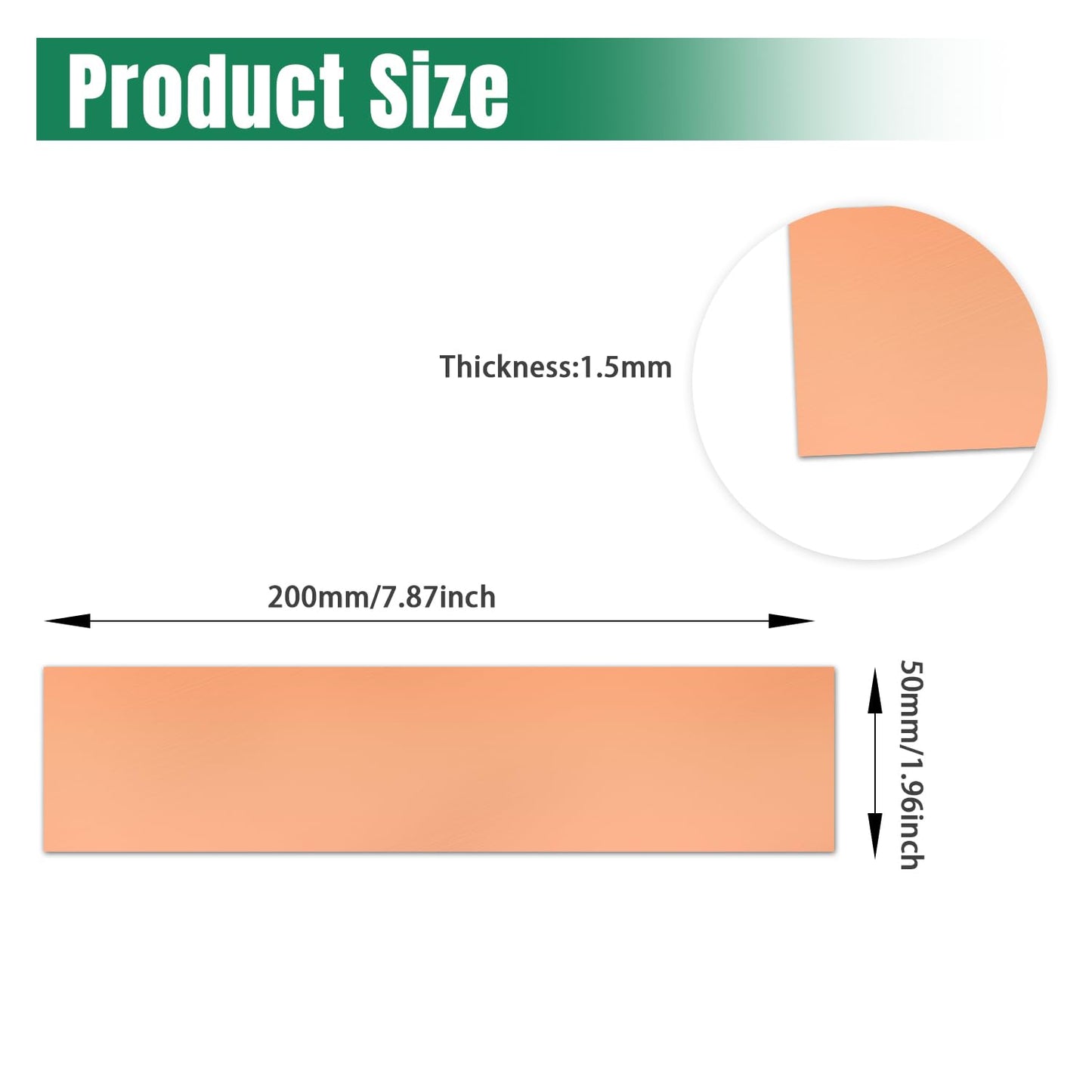 Uxney Copper Sheet Metal,2" x 8"-16 Gauge(1.5mm) Thickness,99.9% Pure Copper Plates for DIY, Jewelry, Electrical, Repair, Industrial(1 Pac)
