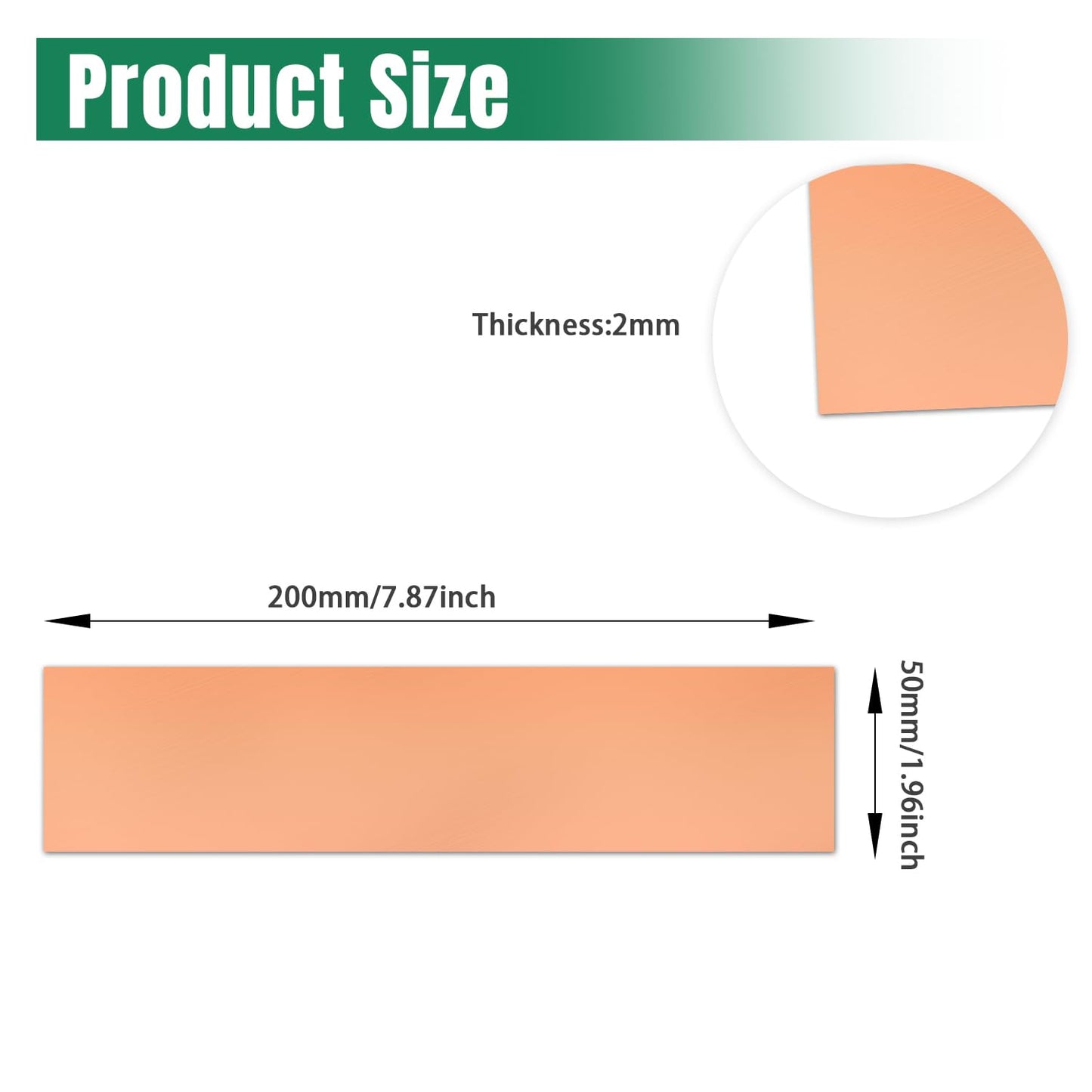 Uxney Copper Sheet Metal,2" x 8"-14 Gauge(2mm) Thickness,99.9% Pure Copper Plates for DIY, Jewelry, Electrical, Repair, Industrial(1 Pac)