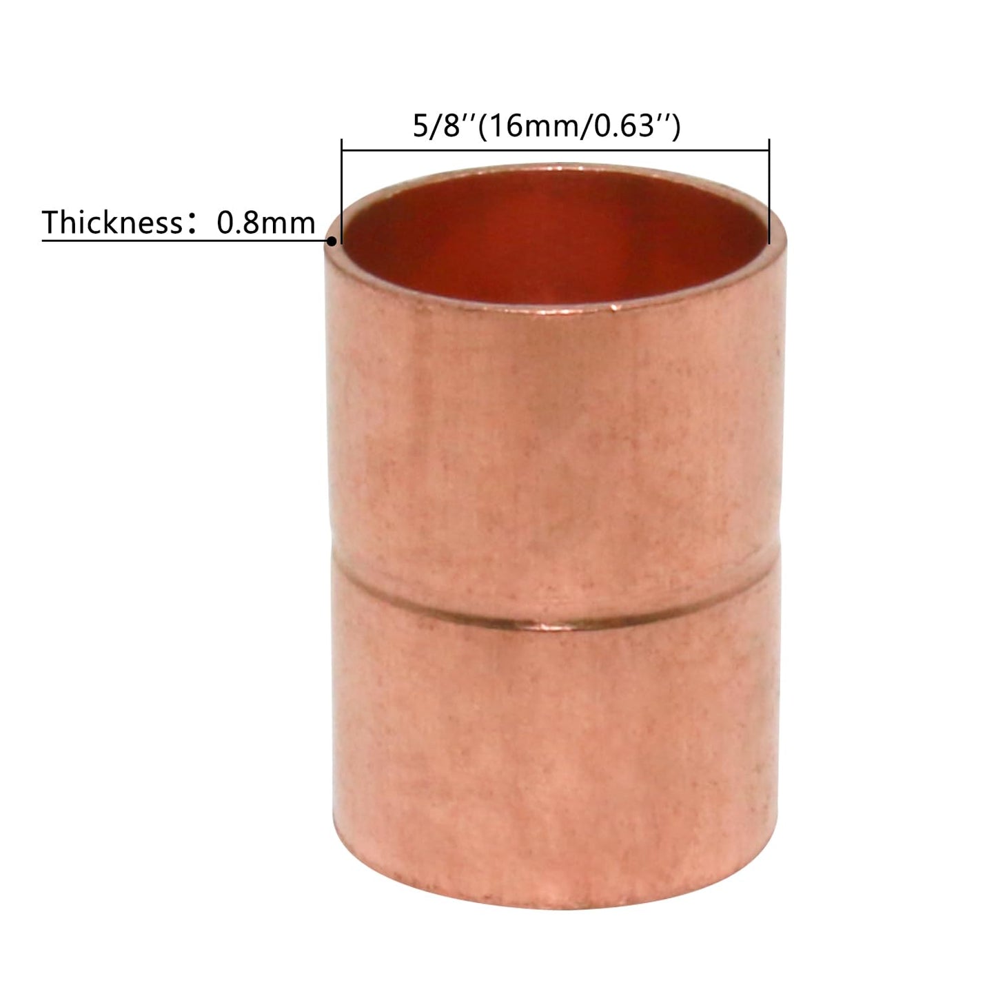 Uxney Straight Copper Fittings,5/8 Inch ID Welding Joint for HVAC Units, with Rolled Tube Stop Sweat Ends,Pack of 10