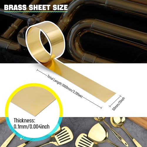 Uxney Brass Sheet Roll, Gold Foil Sheets 1000mm x 50mm x 0.1mm for Crafts, Electrical Repairs, DIY Projects