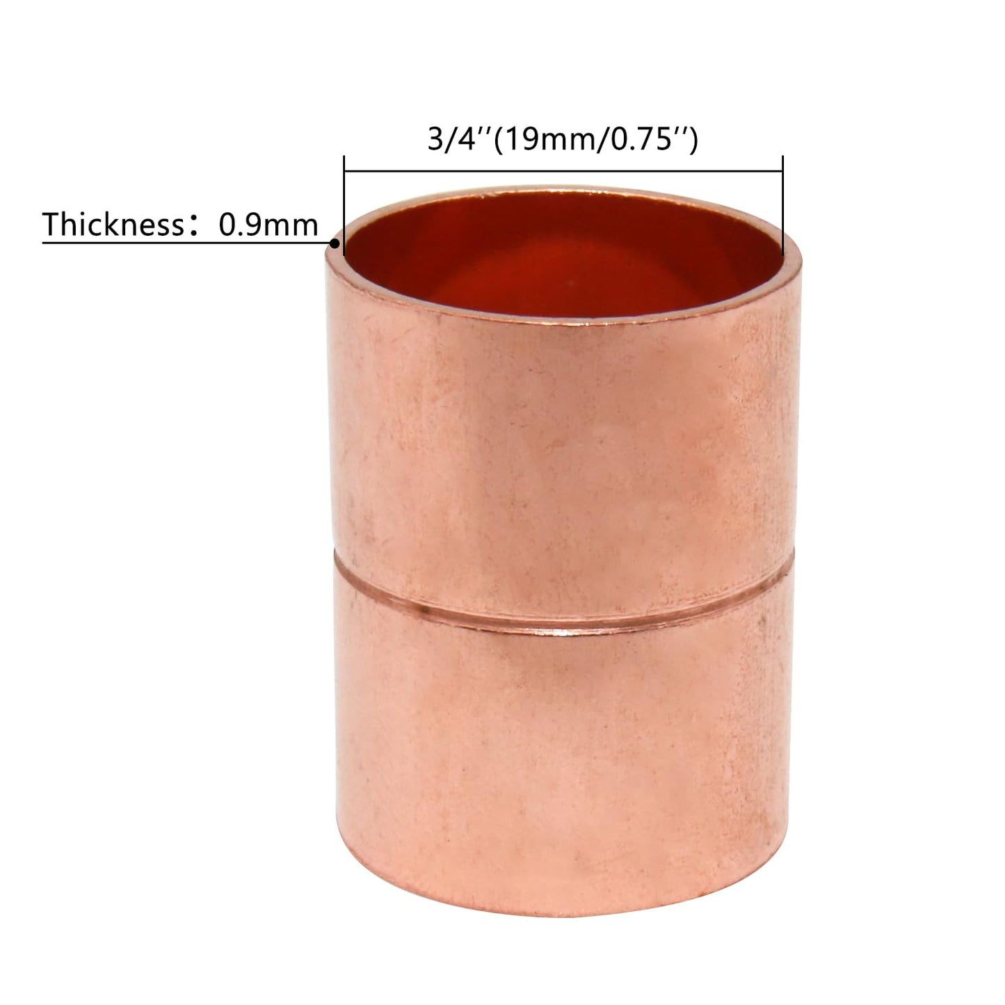 Uxney Straight Copper Fittings,3/4 Inch ID Welding Joint for HVAC Units, with Rolled Tube Stop Sweat Ends,Pack of 10