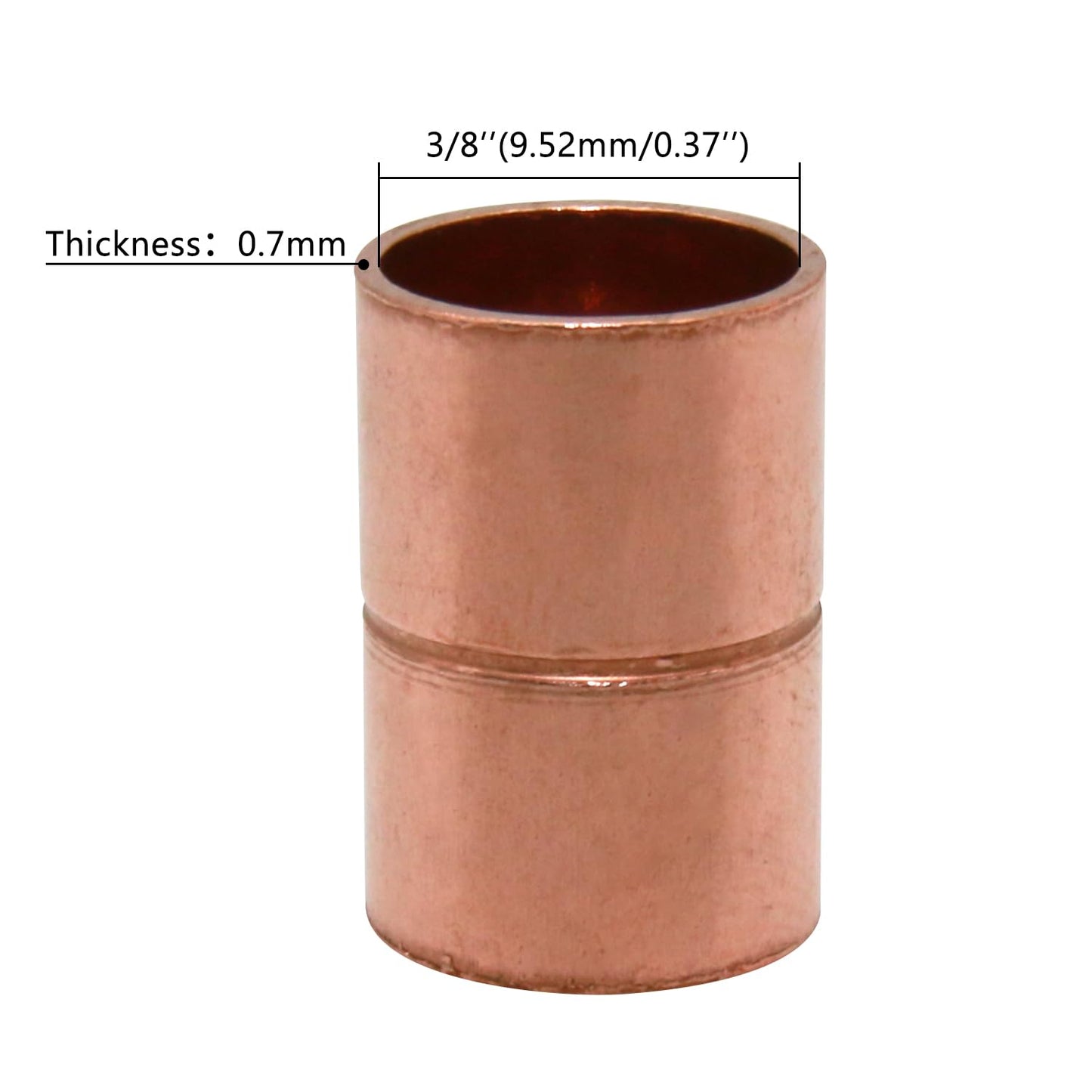 Uxney Straight Copper Fittings,3/8 Inch ID Welding Joint for HVAC Units, with Rolled Tube Stop Sweat Ends,Pack of 10
