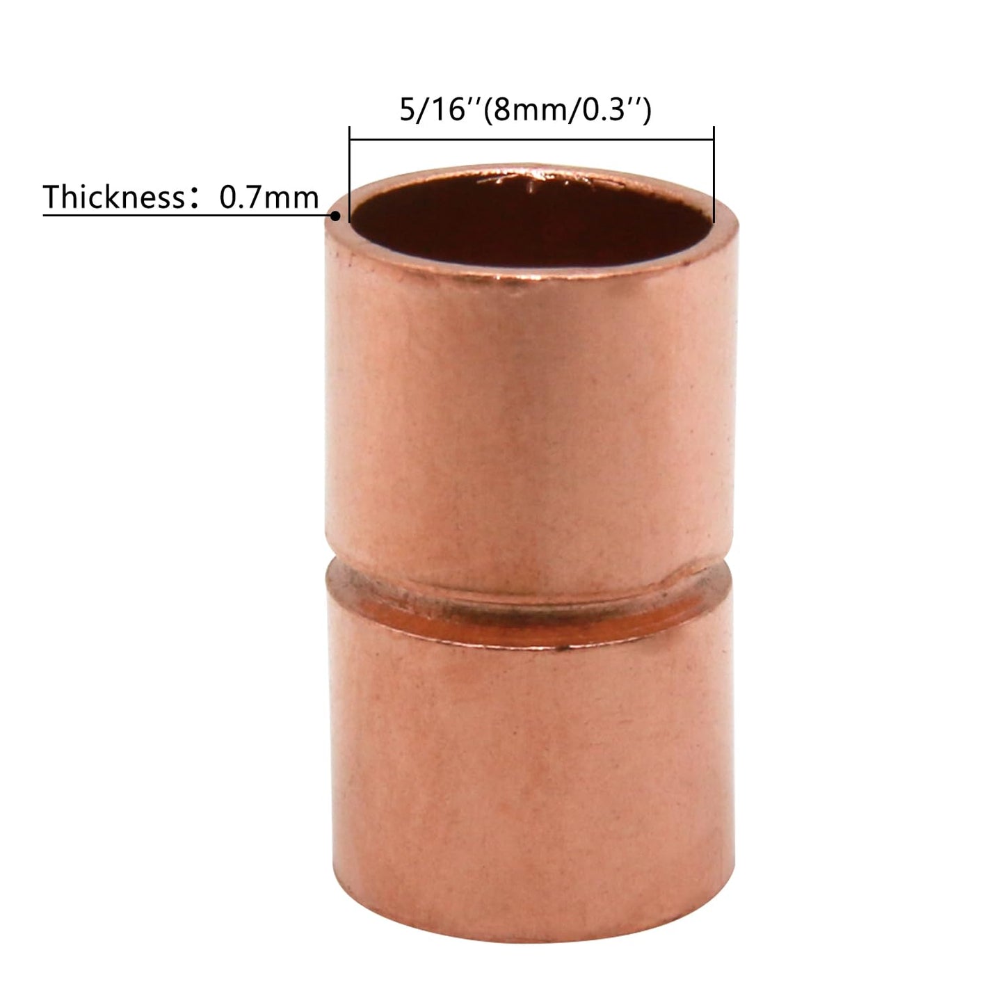 Uxney Straight Copper Fittings,5/16 Inch ID Welding Joint for HVAC Units, with Rolled Tube Stop Sweat Ends,Pack of 10