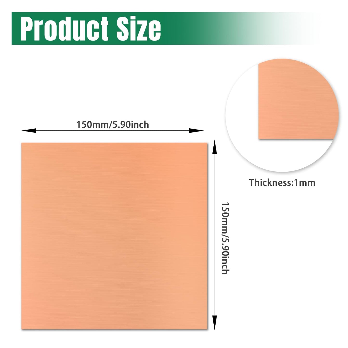 Uxney Copper Sheet Metal,6" x 6"-18 Gauge(1mm) Thickness,99.9% Pure Copper Plates for DIY, Jewelry, Electrical, Repair, Industrial(2 Pac)