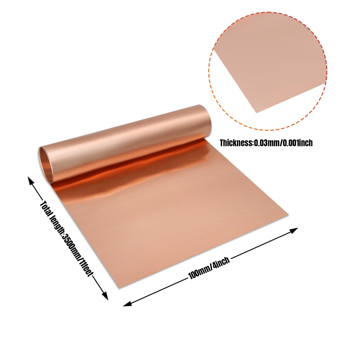 Uxney Copper Sheet Roll,0.03mm Thickness Copper Foil,4" Width x 11 FT Copper Strip Applicable to Various DIY Projects