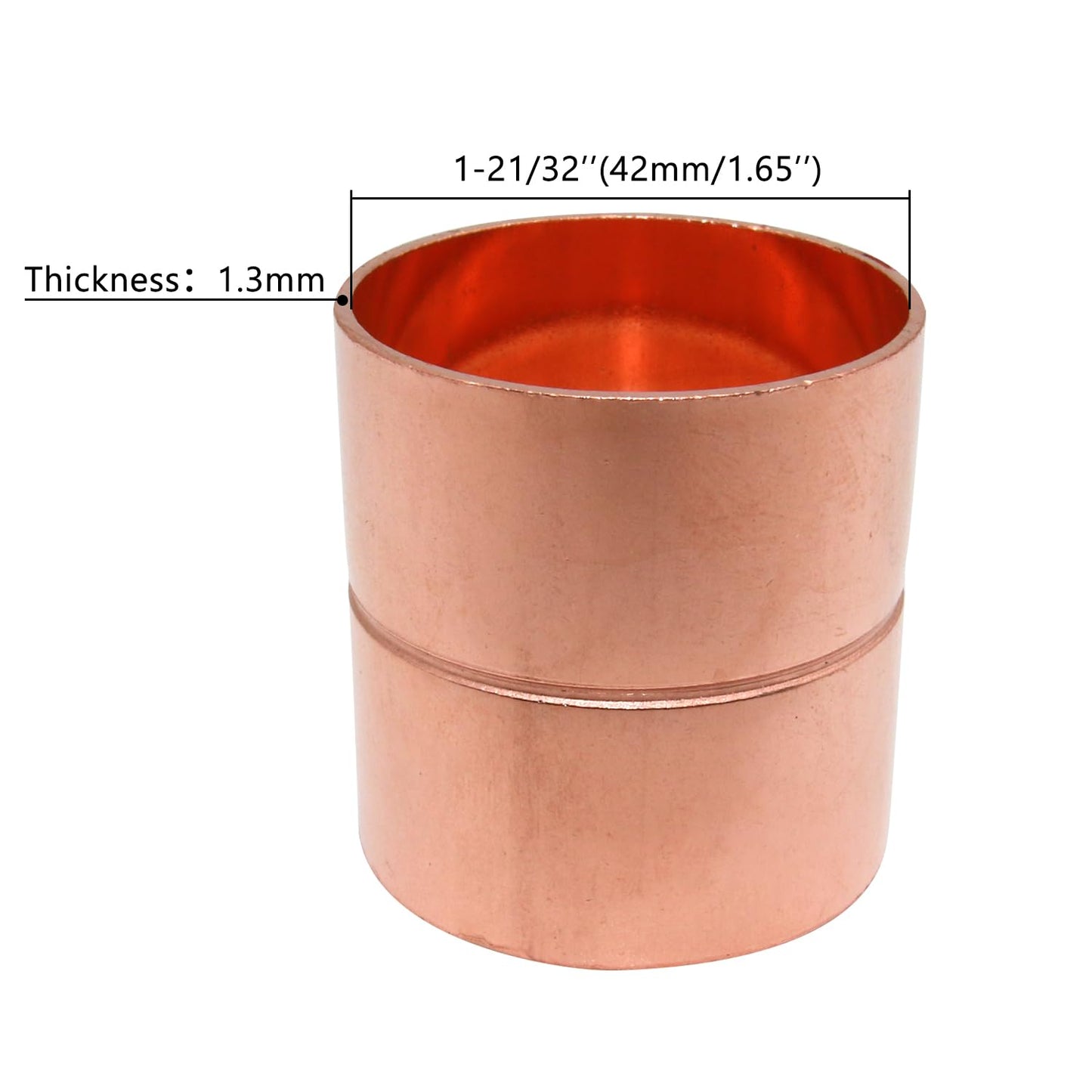 Uxney Straight Copper Fittings,1-21/32 Inch ID Welding Joint for HVAC Units, with Rolled Tube Stop Sweat Ends,Pack of 2
