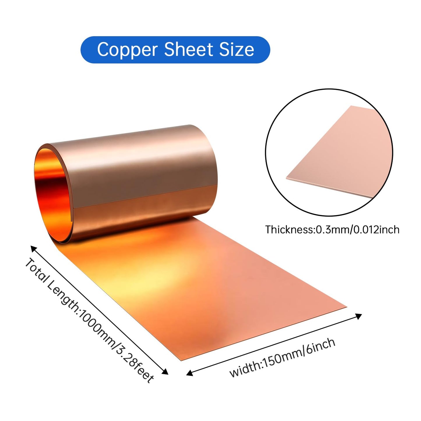 Uxney Copper Sheet Roll,Copper Flashing Roll 1000x150x0.3mm(LxWxT) Applicable to Various House Repair and DIY Projects