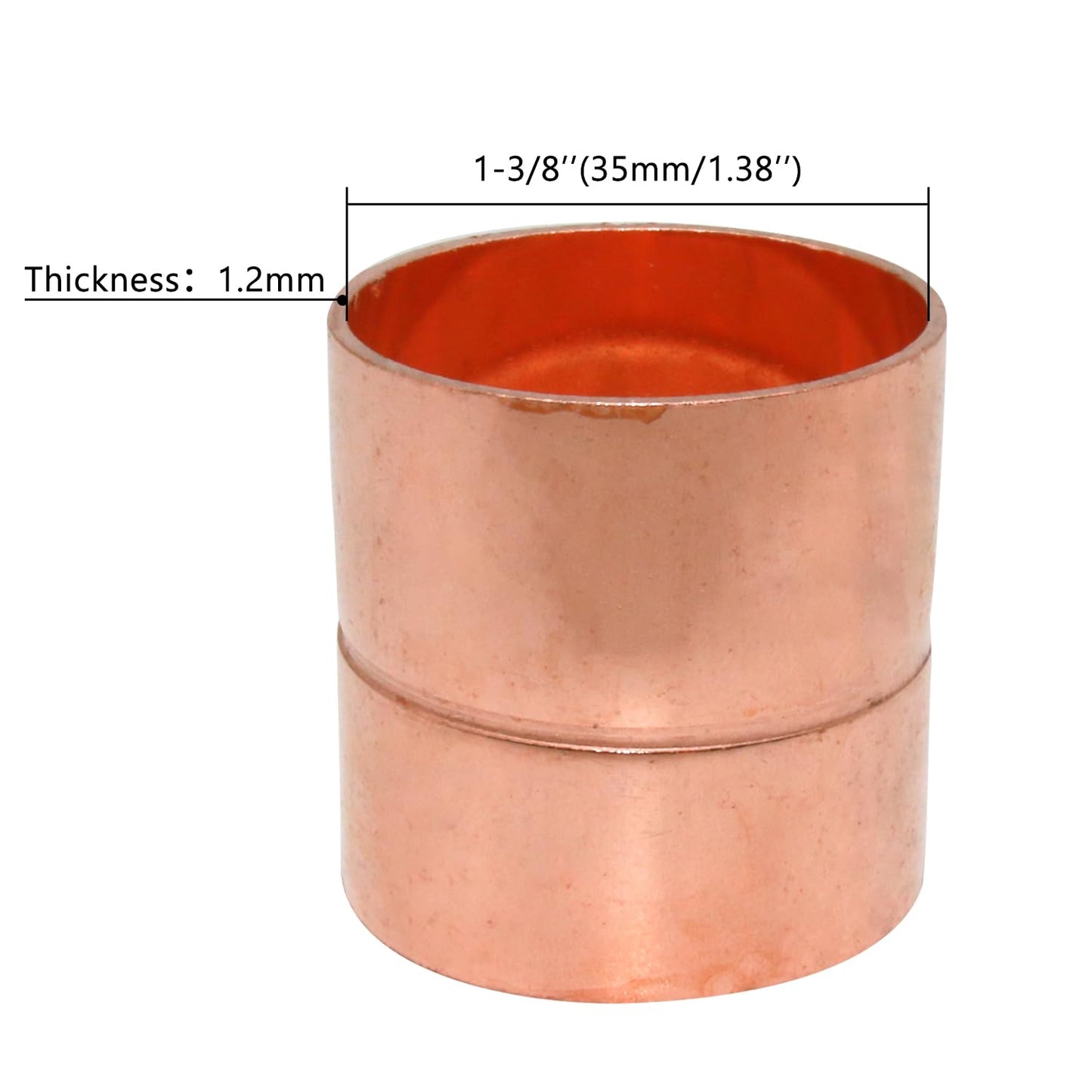Uxney Straight Copper Fittings,1-3/8 Inch ID Welding Joint for HVAC Units, with Rolled Tube Stop Sweat Ends,Pack of 2