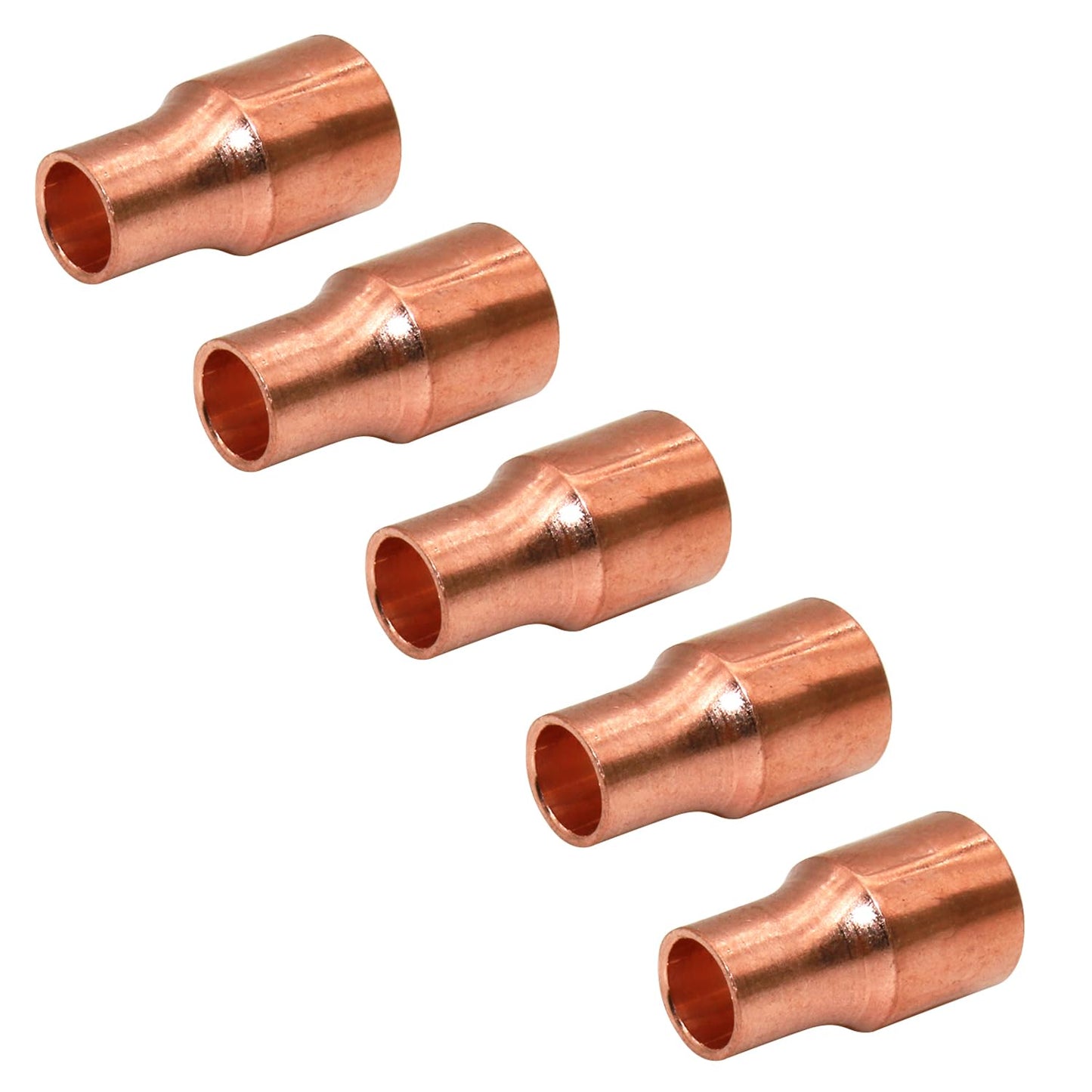 Uxney Copper Reducing Coupling Pipe Fittings, 1/2 x 3/4 Inch ID for HVAC Units, Refrigeration or Hydraulic Applications, Etc,Pack of 5
