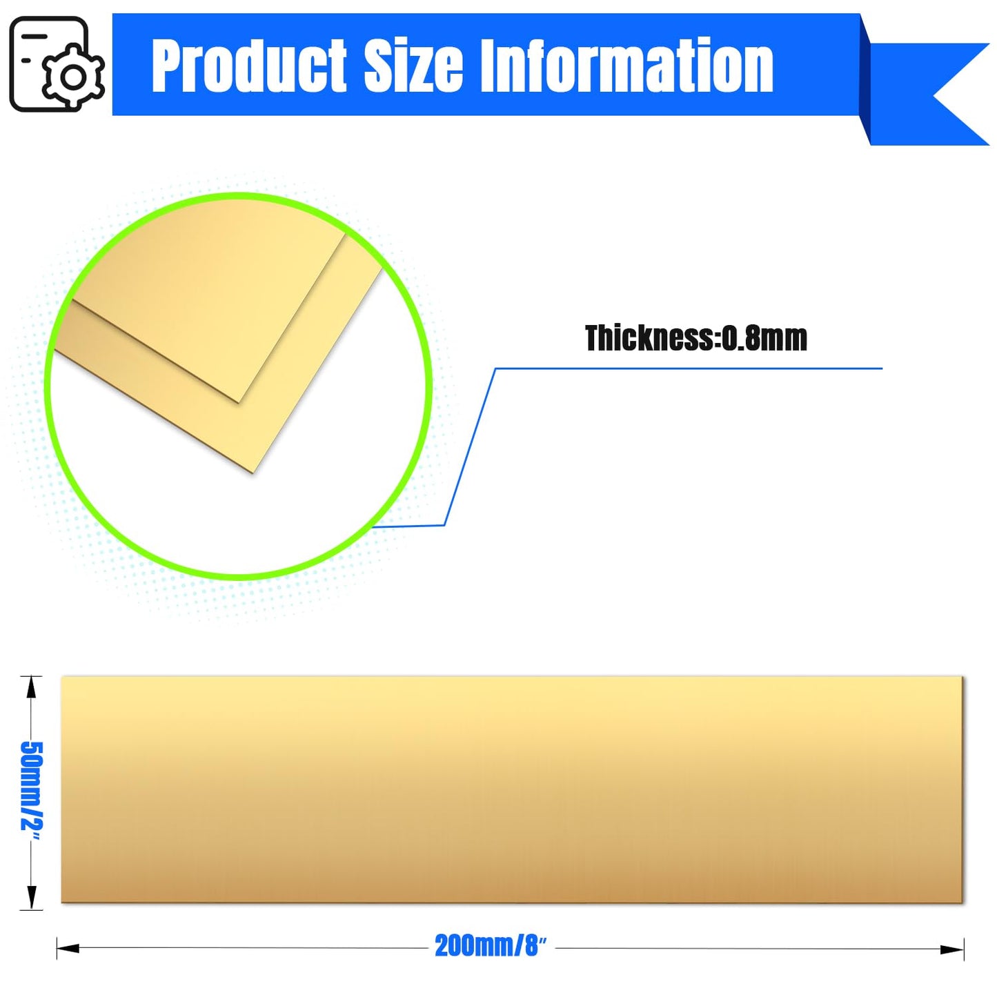Uxney Brass Sheet,2" x 8"-20 Gauge(0.8mm) Thickness,99.9% Pure Brass Plates for DIY, Jewelry, Electrical, Repair, Industrial(2 Pac)