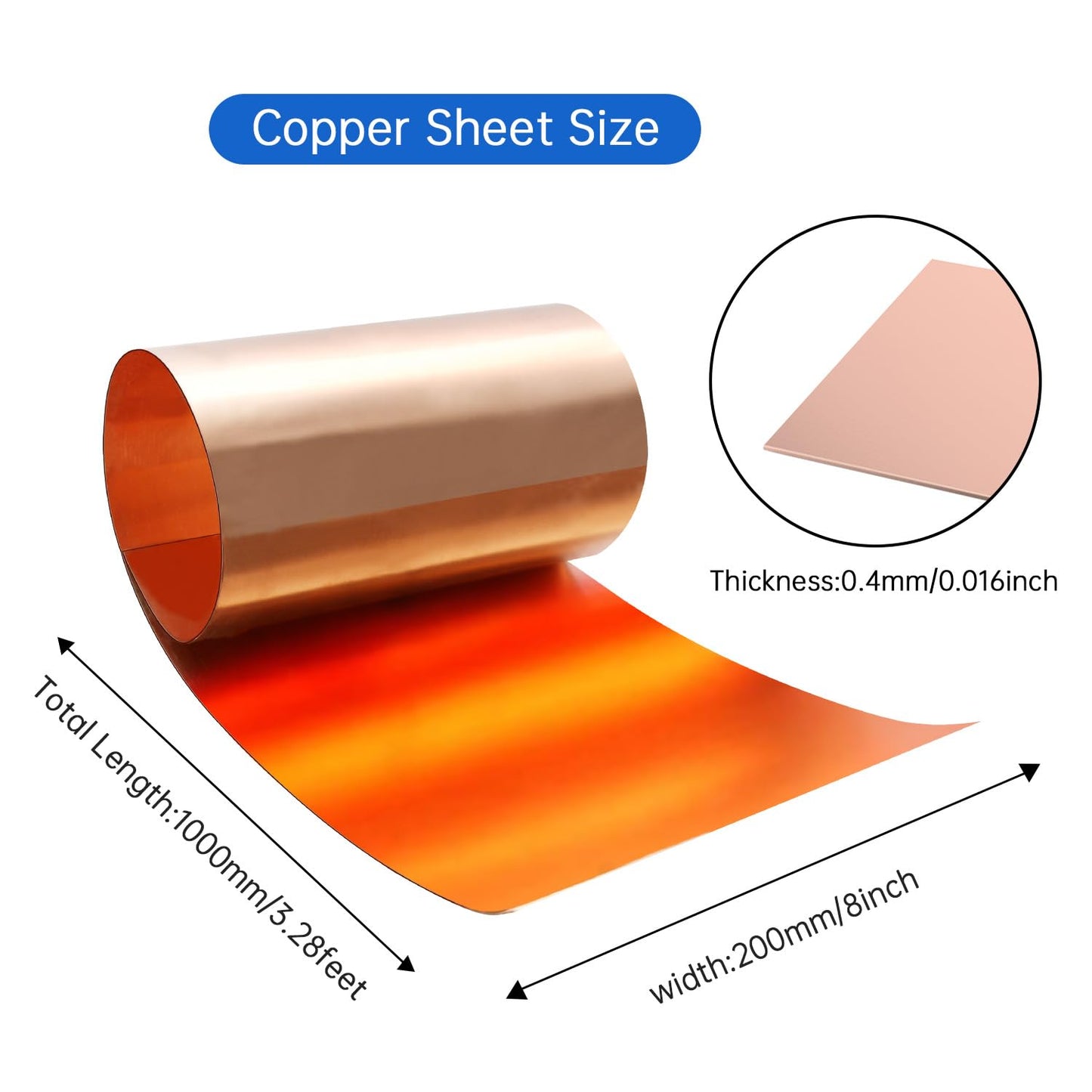 Uxney Copper Sheet Roll,Copper Flashing Roll 1000x200x0.4mm(LxWxT) Applicable to Various House Repair and DIY Projects