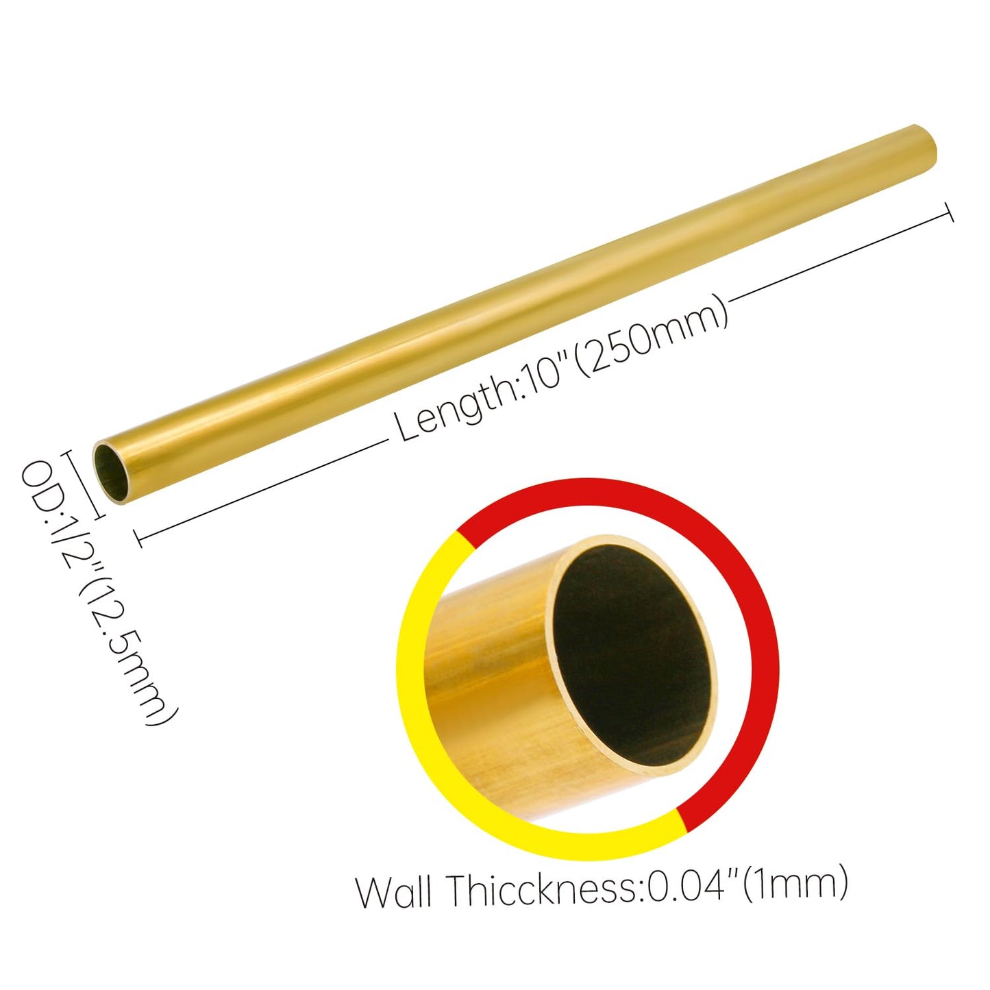 Uxney 1/2"OD Brass Tube, 1mm Wall Thickness 10" Length Brass Round Pipe Widely used in various industrial applications(2 Pcs)