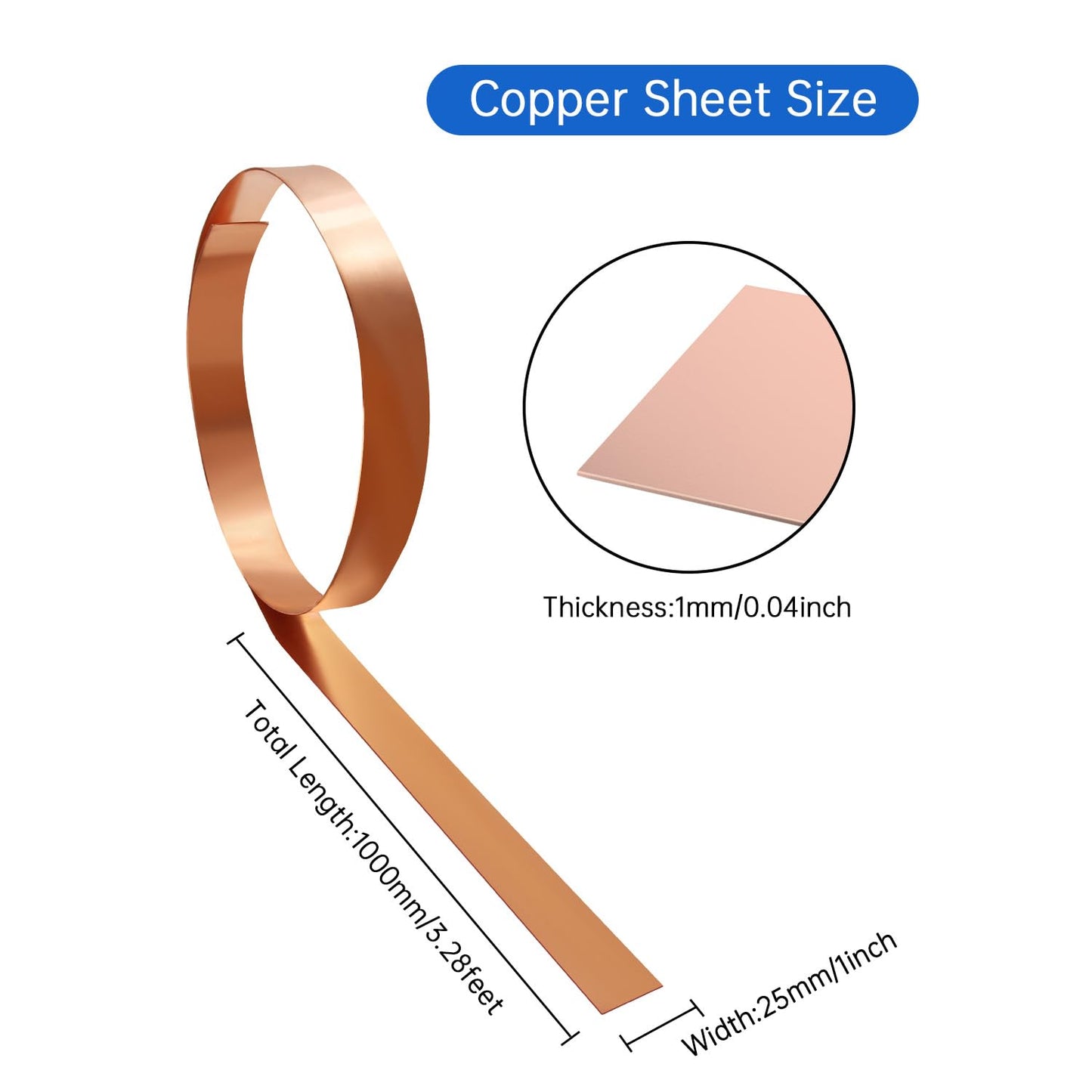 Uxney Copper Sheet Roll,Copper Flashing Roll 1000x25x1mm(LxWxT) Applicable to Various House Repair and DIY Projects