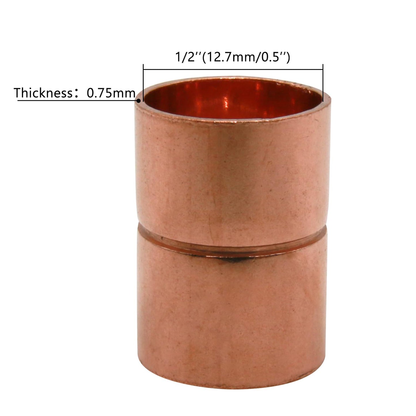 Uxney Straight Copper Fittings,1/2 Inch ID Welding Joint for HVAC Units, with Rolled Tube Stop Sweat Ends,Pack of 10