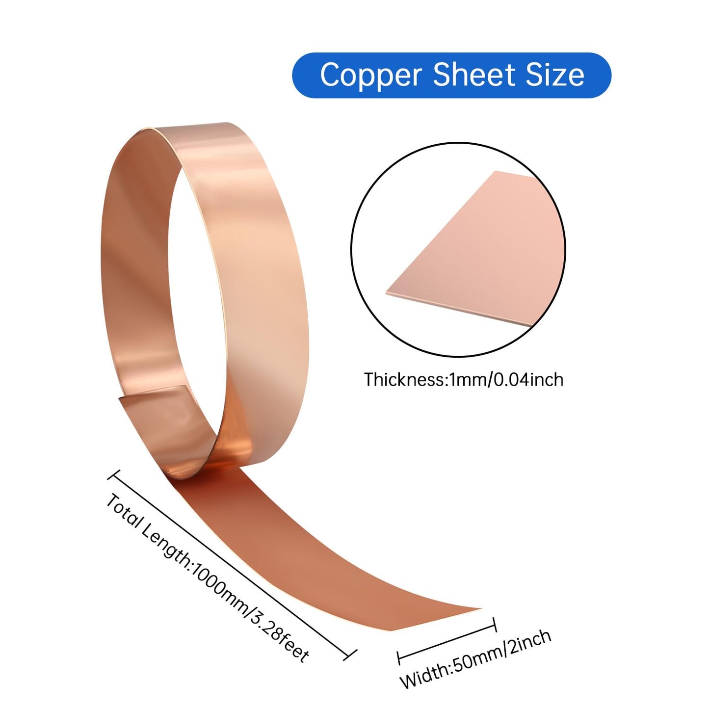 Uxney Copper Sheet Roll,Copper Flashing Roll 1000x50x1mm(LxWxT) Applicable to Various House Repair and DIY Projects
