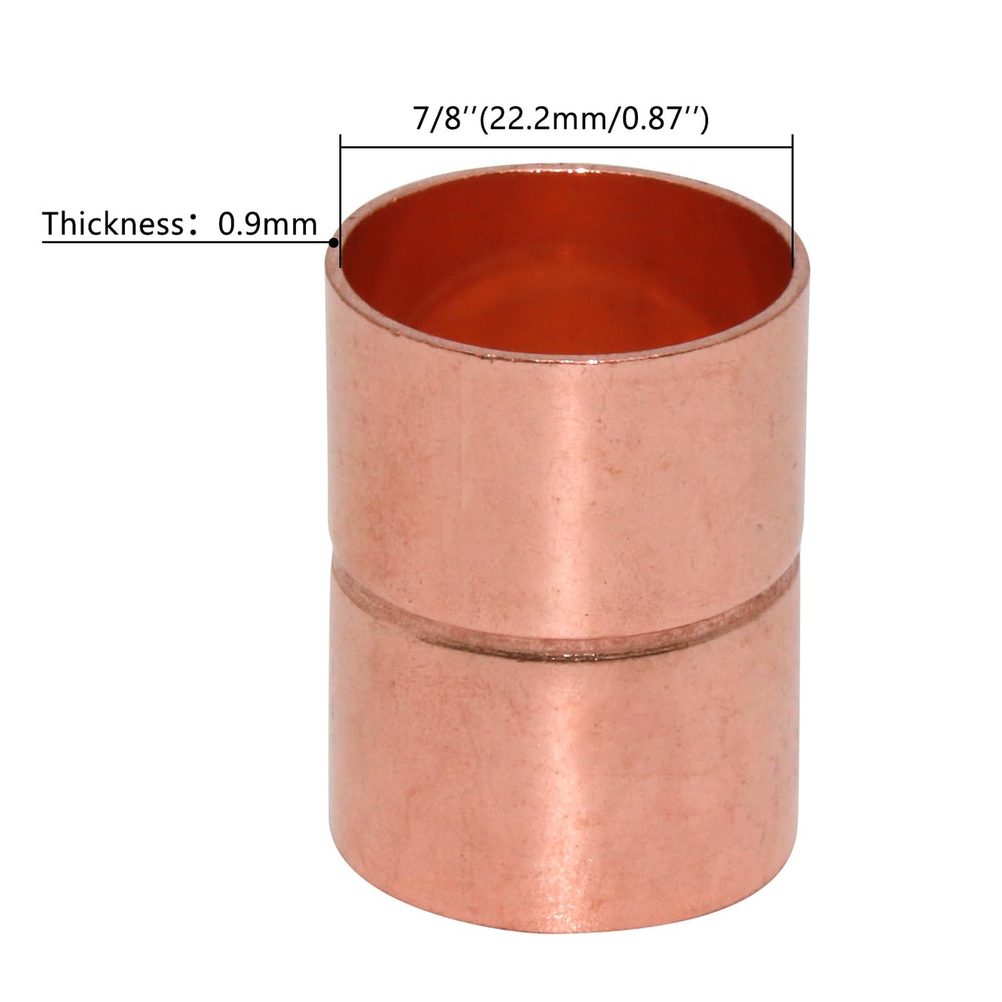 Uxney Straight Copper Fittings,7/8 Inch ID Welding Joint for HVAC Units, with Rolled Tube Stop Sweat Ends,Pack of 10