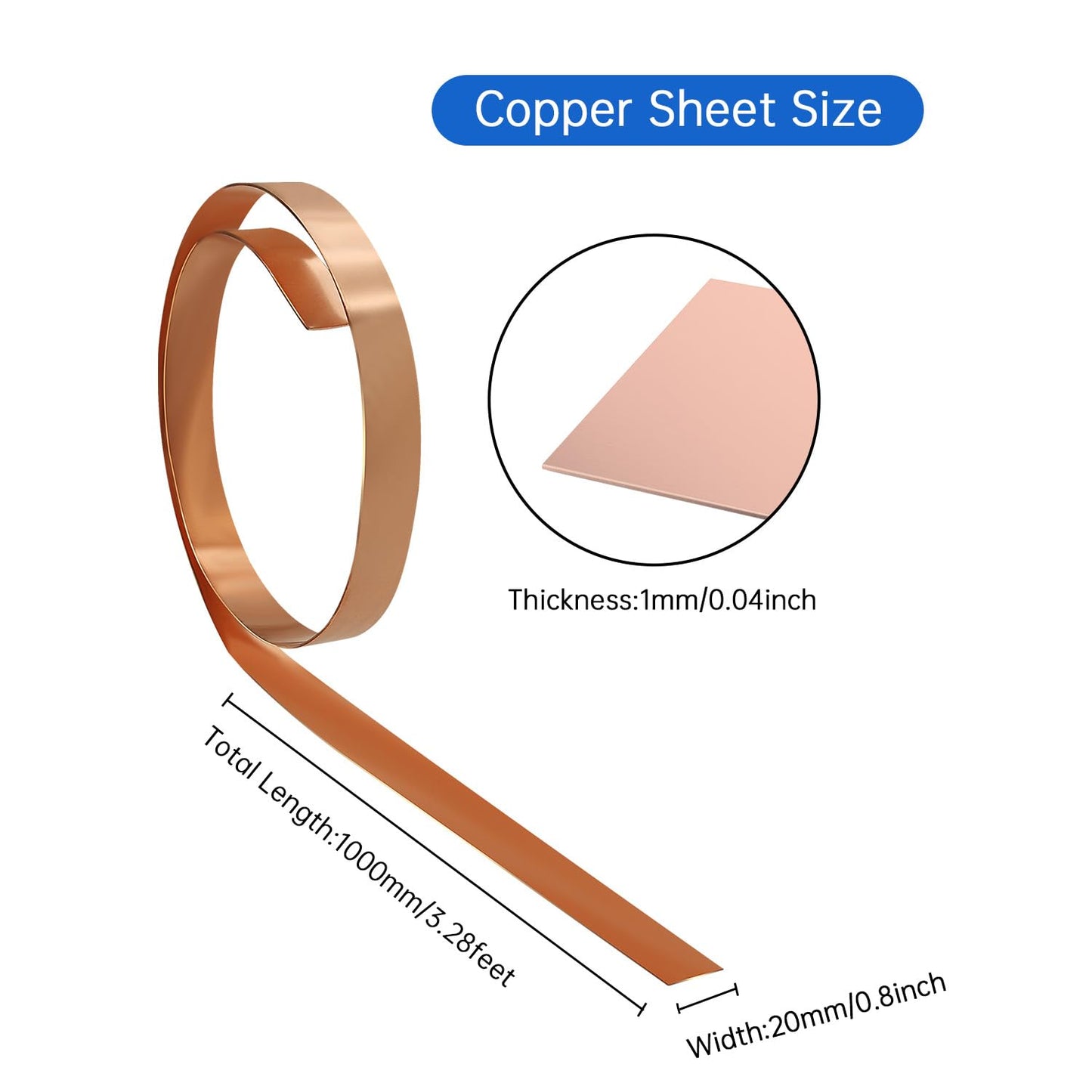Uxney Copper Sheet Roll,Copper Flashing Roll 1000x20x1mm(LxWxT) Applicable to Various House Repair and DIY Projects