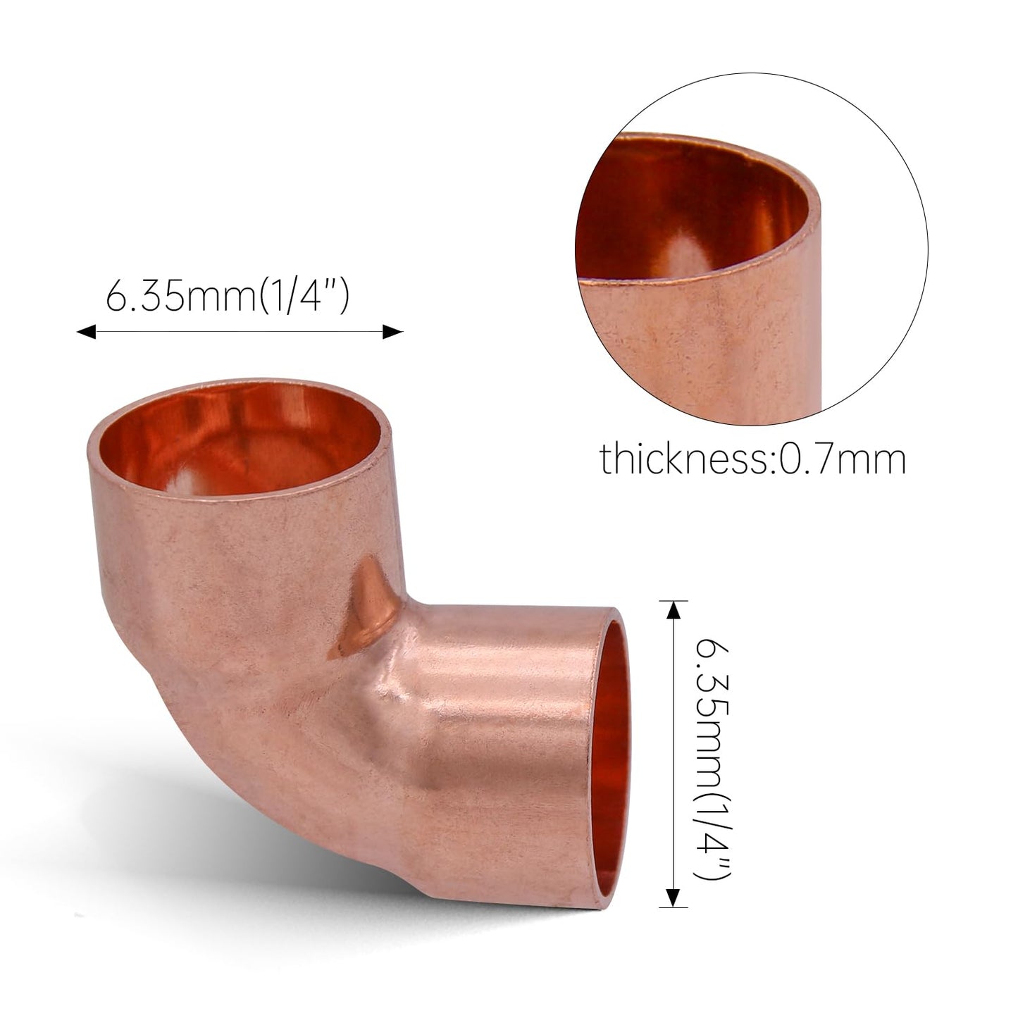 Uxney Copper Fitting, 90 Degree Elbow 1/4 Inch ID Welding Joint for HVAC Units, with Rolled Tube Stop Sweat Ends,Pack of 5