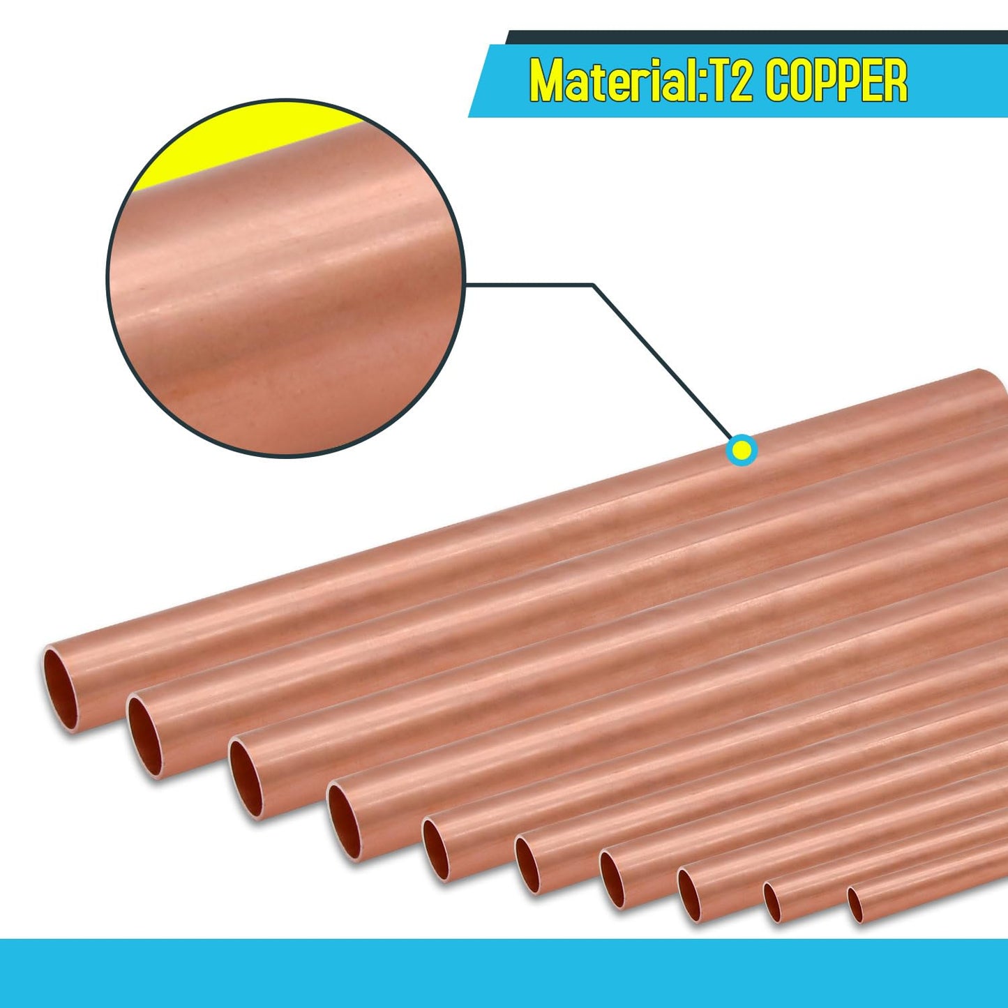 Uxney 1/4"OD Copper Pipe, 0.5mm Wall Thickness 10" Length Copper Round Tube Widely used in various industrial applications(2 Pcs)