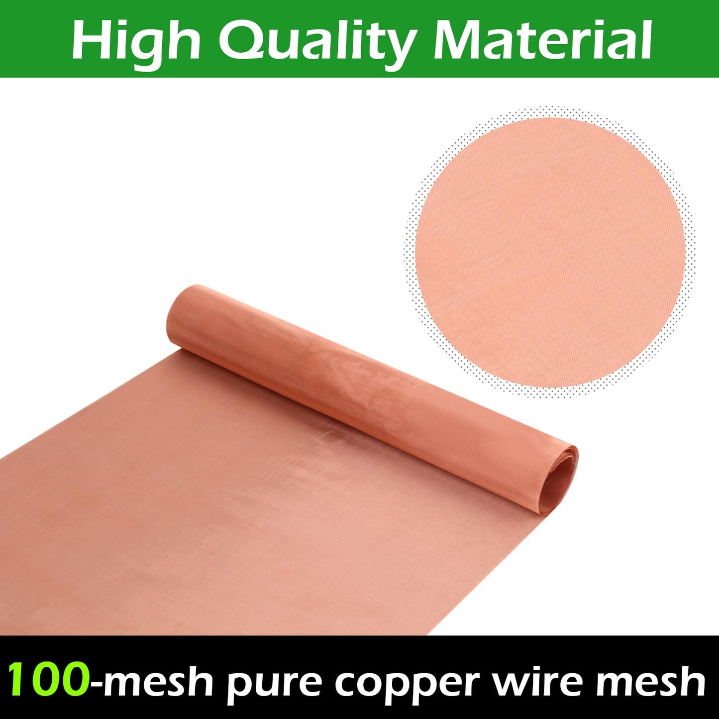 Uxney Copper Mesh Screen 19.7" x 118", 100 Mesh Copper Screen, Woven Wire Mesh Screen for Dense Filter 99.9% Pure Copper Fabric DIY Kit Window Protection