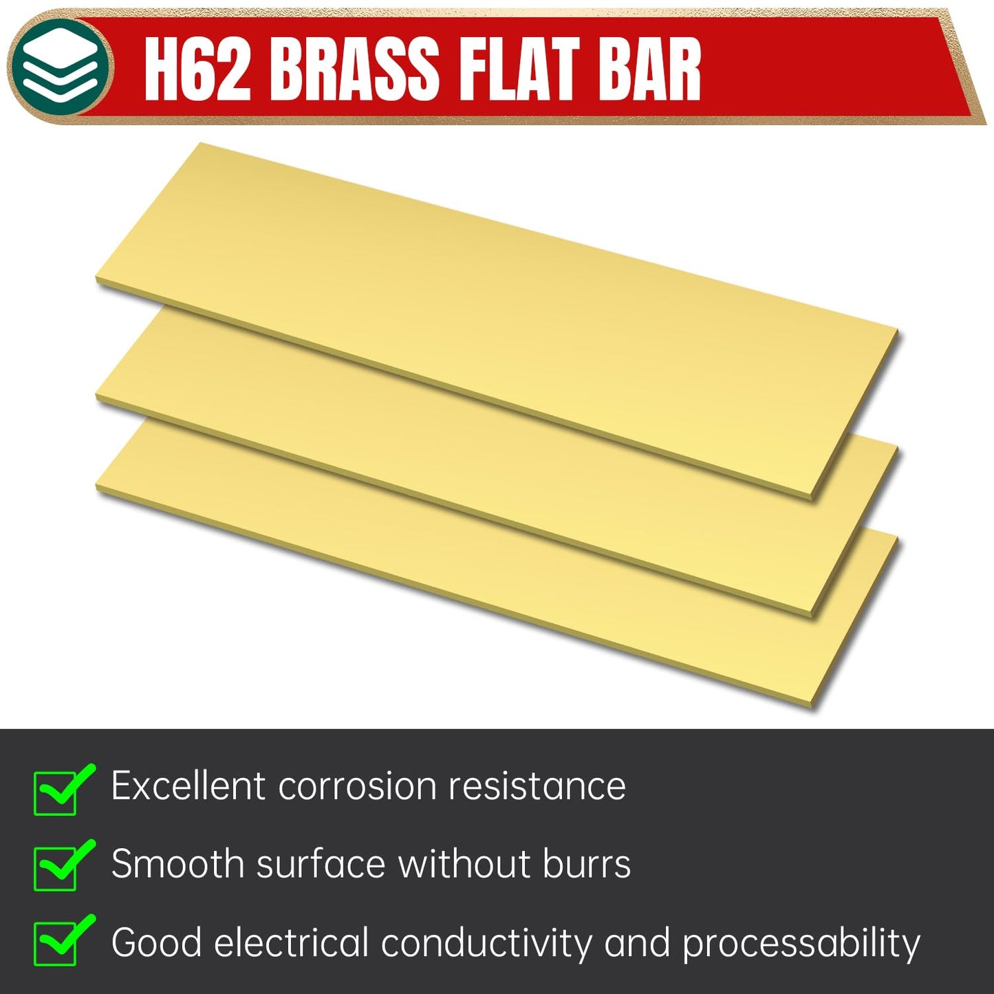 Uxney Brass Flat Bar 1/8"Thickness x 3"Width x 8"Length Brass Bar Stock Brass Rods for Crafts,Models, Repairs, Electrical
