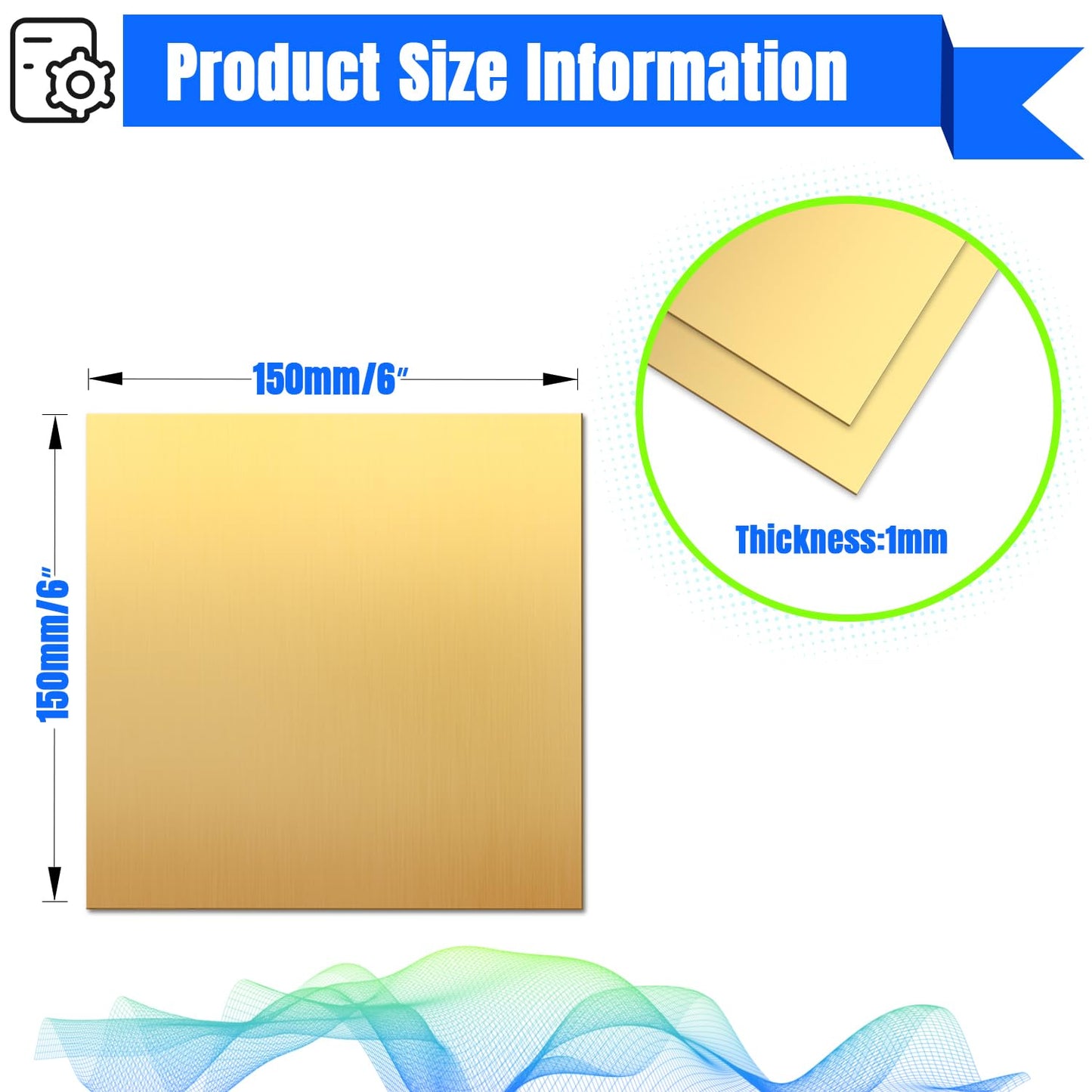 Uxney Brass Sheet,6" x 6"-18 Gauge(1mm) Thickness,99.9% Pure Brass Plates for DIY, Jewelry, Electrical, Repair, Industrial(2 Pac)
