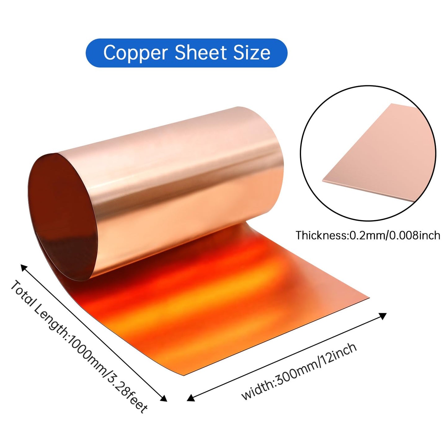 Uxney Copper Sheet Roll,Copper Flashing Roll 1000x300x0.2mm(LxWxT) Applicable to Various House Repair and DIY Projects