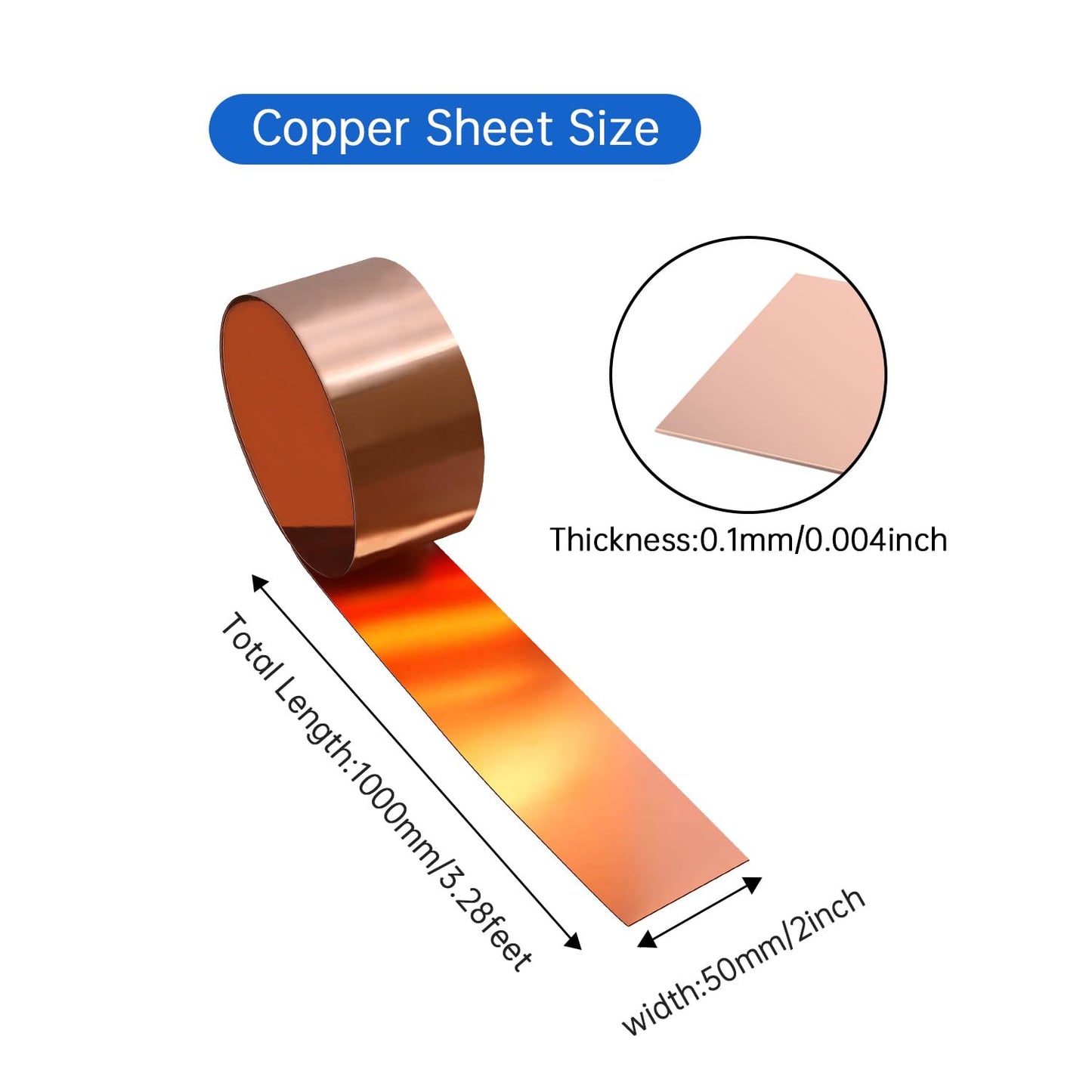 Uxney Copper Sheet Roll,Copper Flashing Roll 1000x50x0.1mm(LxWxT) Applicable to Various House Repair and DIY Projects