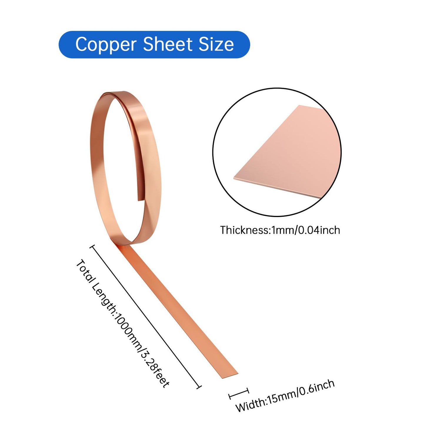 Uxney Copper Sheet Roll,Copper Flashing Roll 1000x15x1mm(LxWxT) Applicable to Various House Repair and DIY Projects