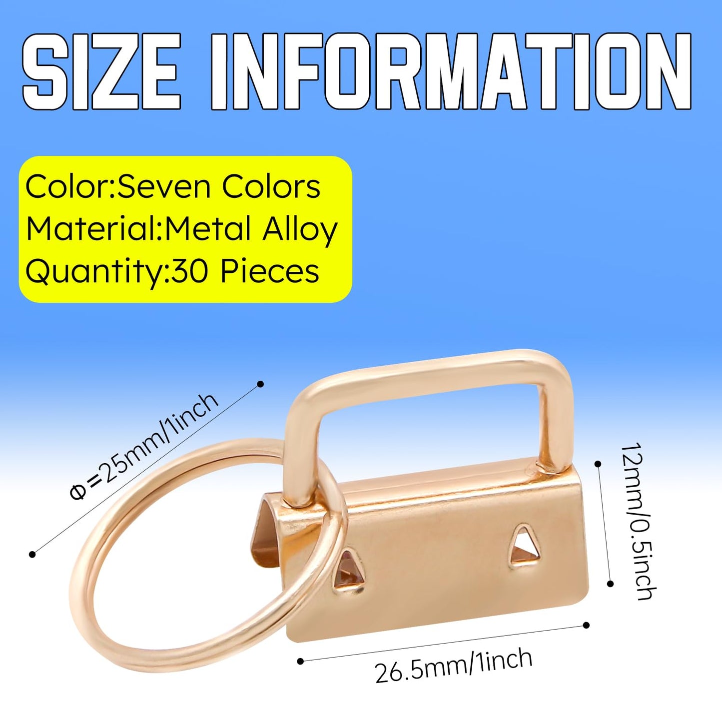 Uxney Key fob Hardware,30 PCS 1 Inch Key fob Keychain with Keychain Rings for Bag Webbing Wristlets Lanyards(Light Gold)