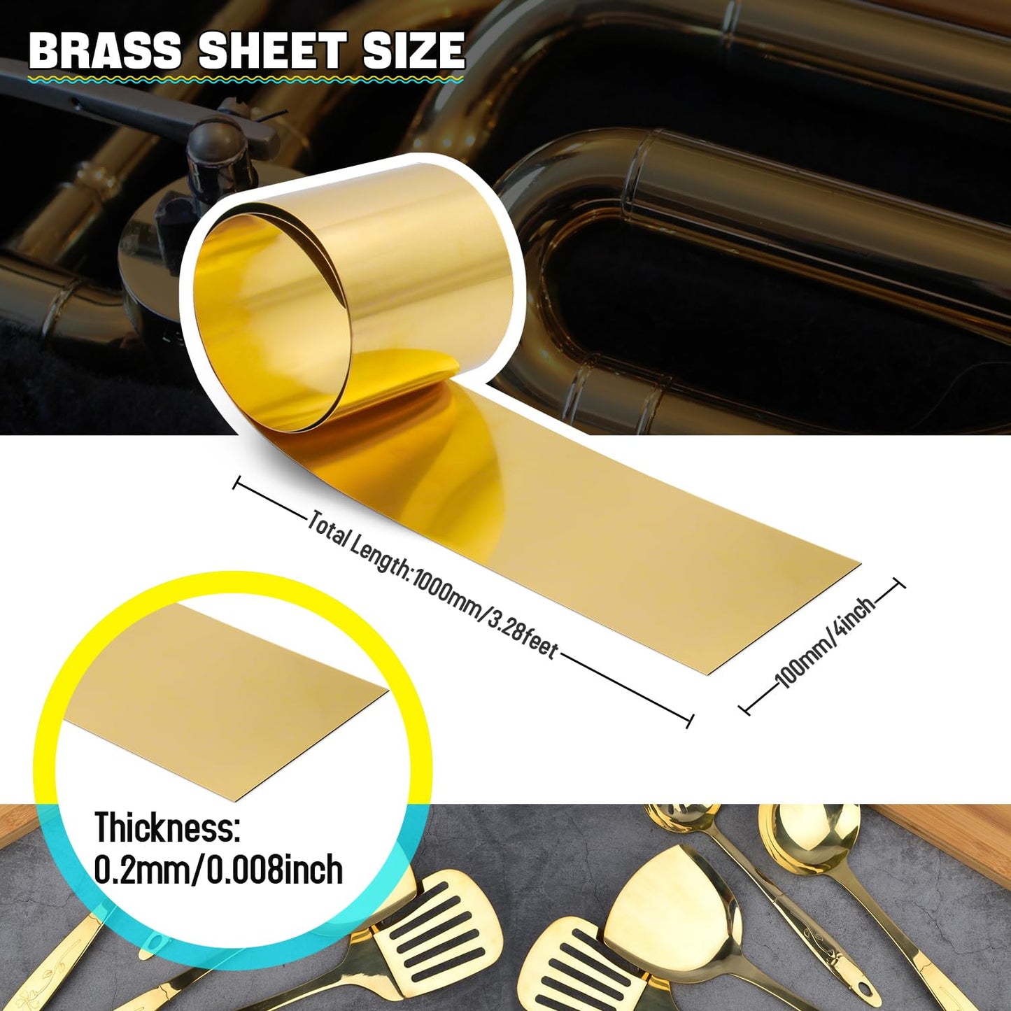 Uxney Brass Sheet Roll, Gold Foil Sheets 1000mm x 100mm x 0.2mm for Crafts, Electrical Repairs, DIY Projects