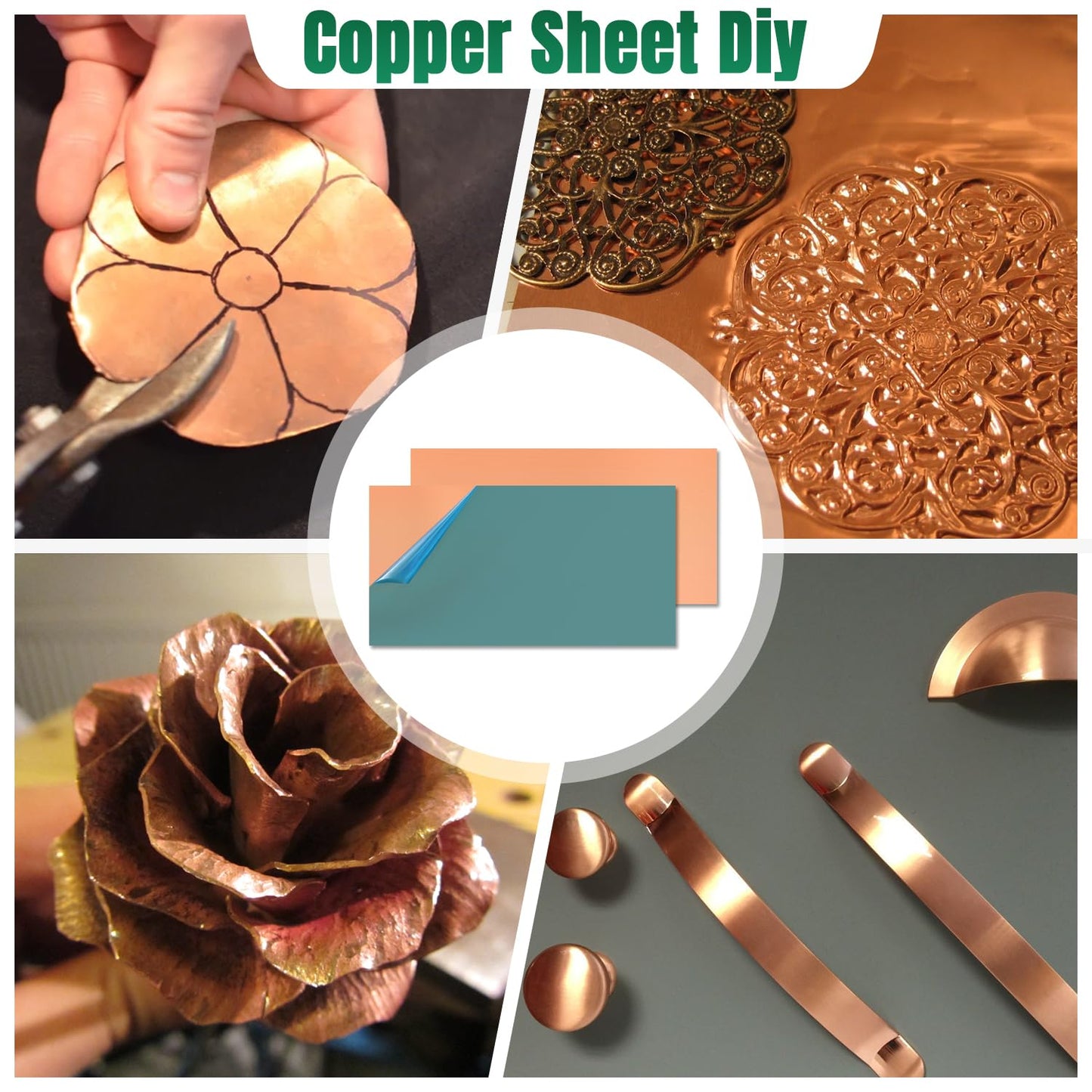Uxney Copper Sheet Metal,4" x 8"-18 Gauge(1mm) Thickness,99.9% Pure Copper Plates for DIY, Jewelry, Electrical, Repair, Industrial(2 Pac)
