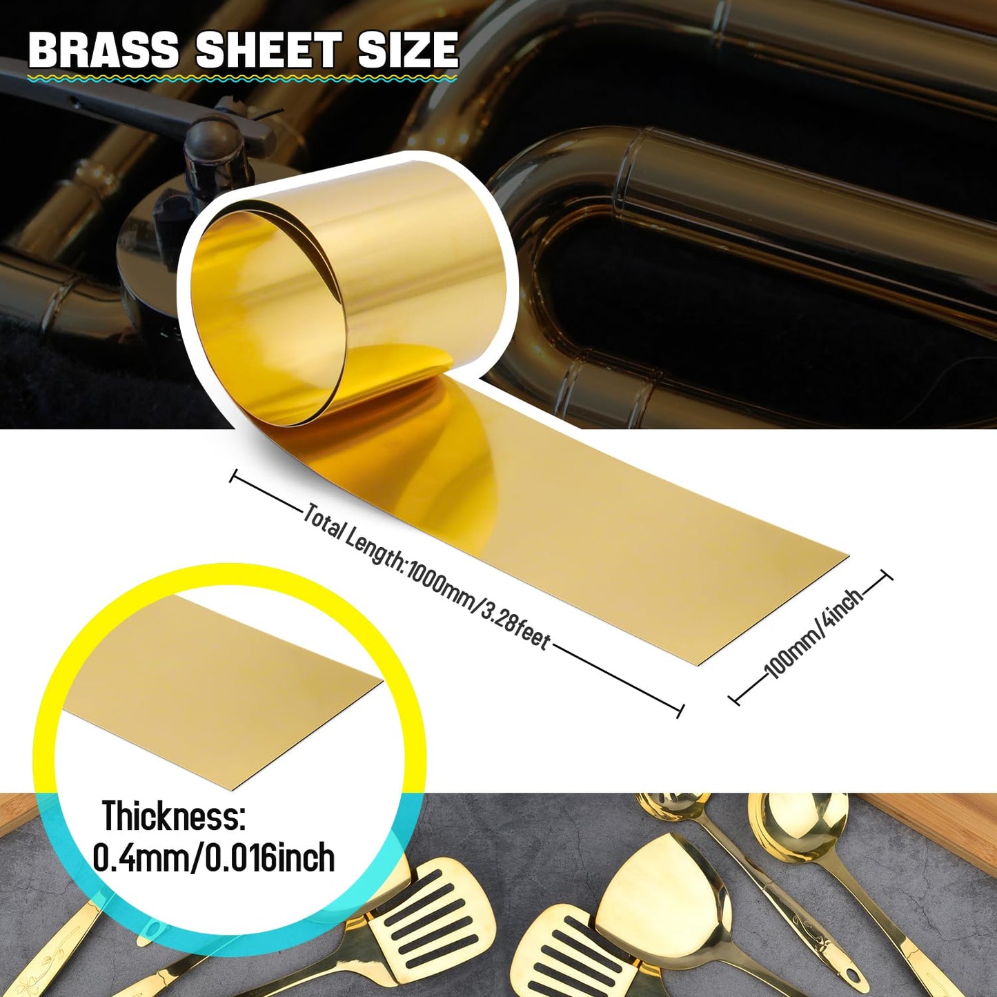 Uxney Brass Sheet Roll, Gold Foil Sheets 1000mm x 100mm x 0.4mm for Crafts, Electrical Repairs, DIY Projects