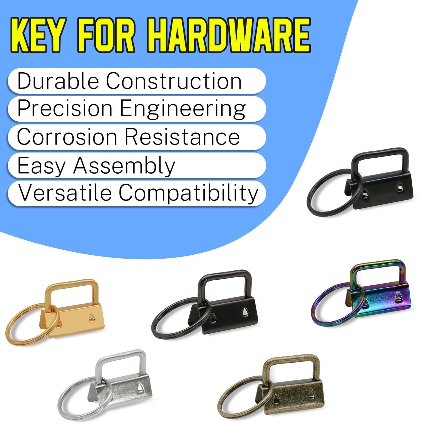 Uxney Key fob Hardware,30 PCS 1 Inch Key fob Keychain with Keychain Rings for Bag Webbing Wristlets Lanyards and Key Chain Making Hardware Supplies(Black)