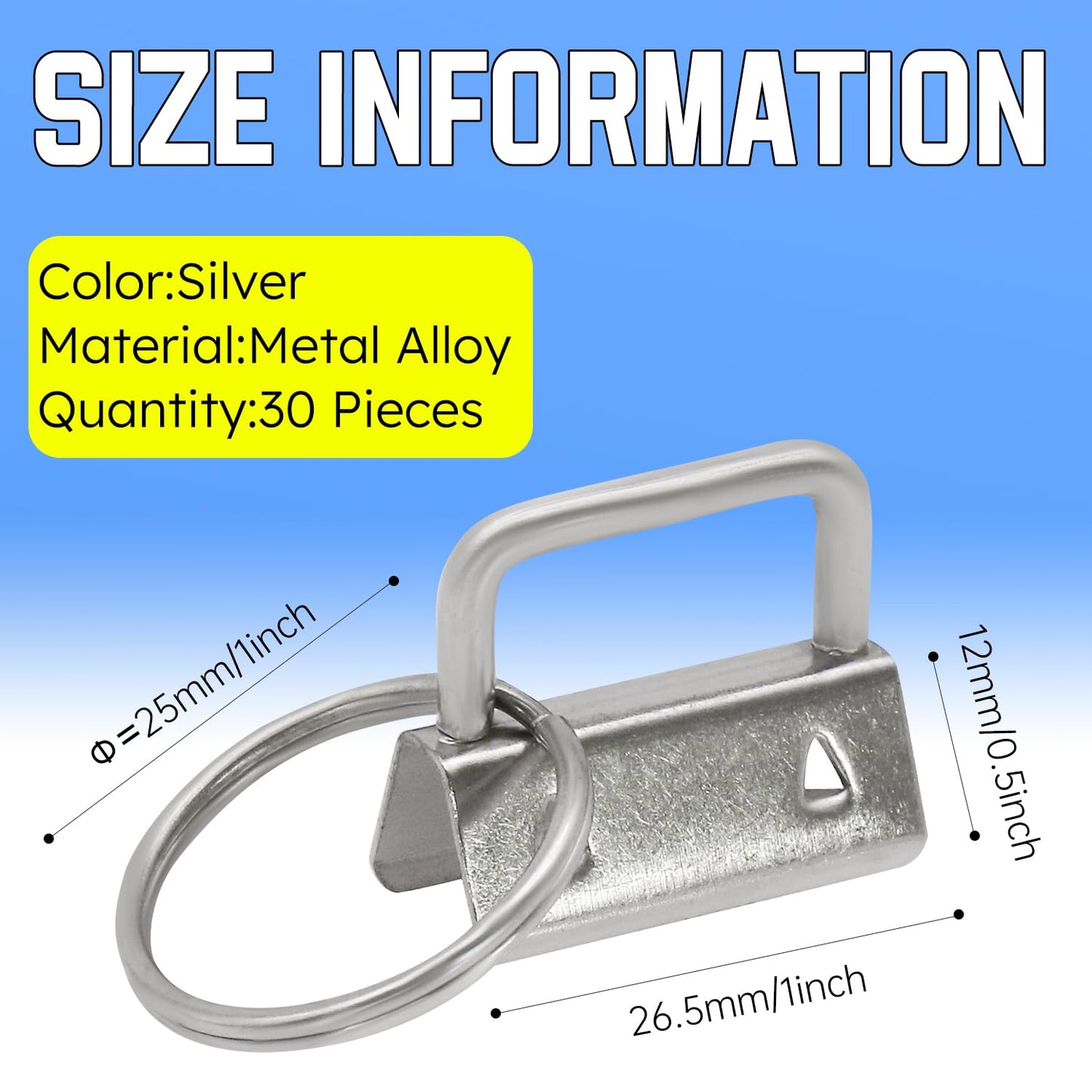 Uxney Key fob Hardware,30 PCS 1 Inch Key fob Keychain with Keychain Rings for Bag Webbing Wristlets Lanyards(Silver)