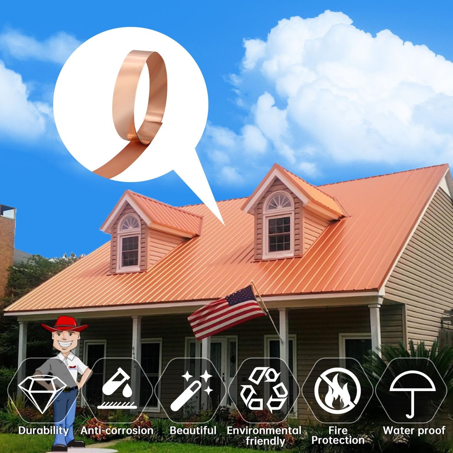 Uxney Copper Sheet Roll,Copper Flashing Roll 1000x50x1mm(LxWxT) Applicable to Various House Repair and DIY Projects