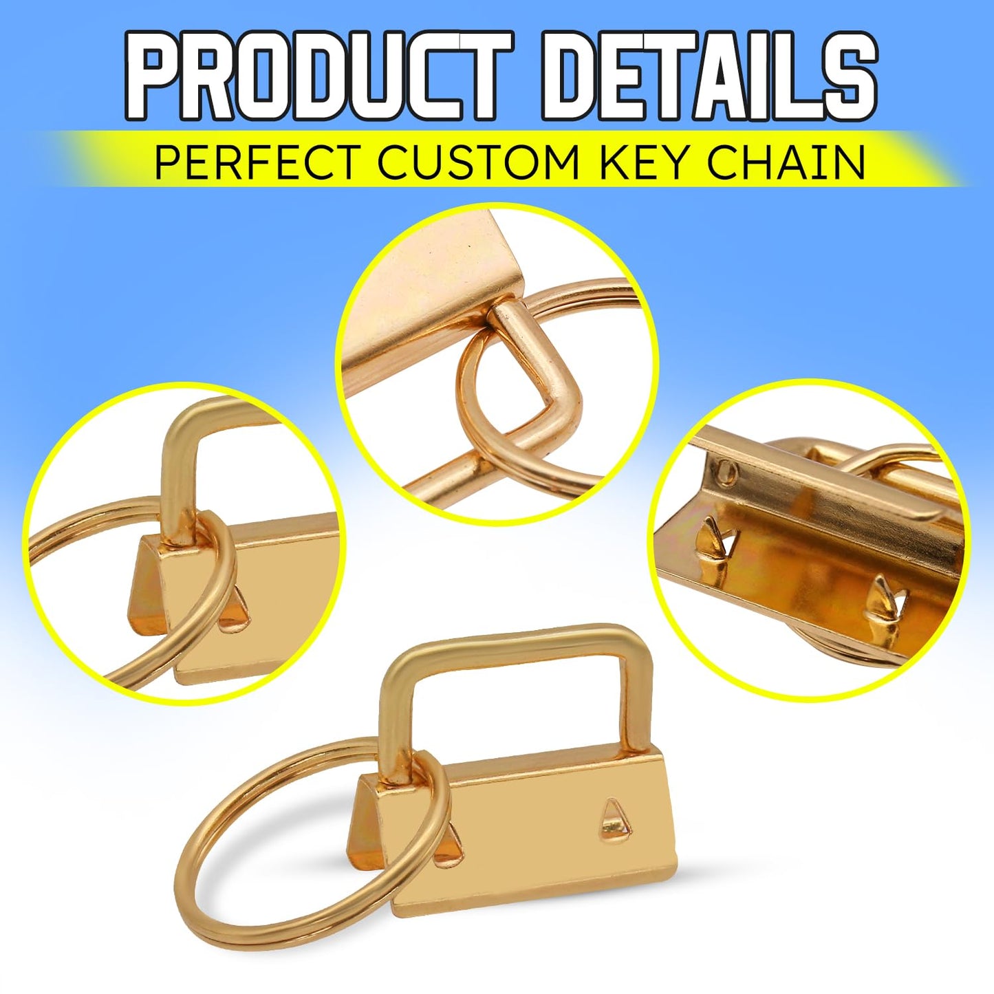 Uxney Key fob Hardware,30 PCS 1 Inch Key fob Keychain with Keychain Rings for Bag Webbing Wristlets Lanyards and Key Chain Making Hardware Supplies(Gold)