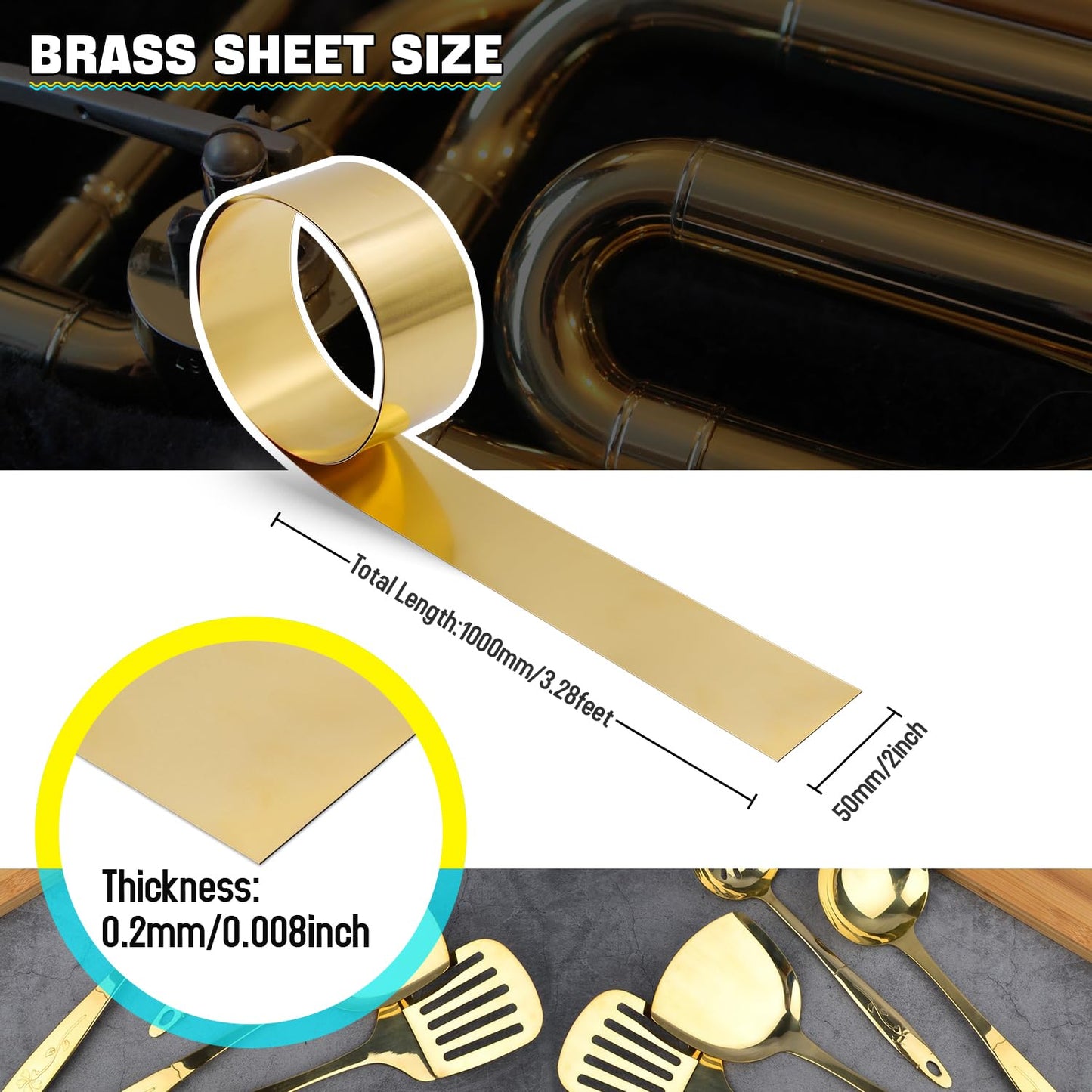 Uxney Brass Sheet Roll, Gold Foil Sheets 1000mm x 50mm x 0.2mm for Crafts, Electrical Repairs, DIY Projects