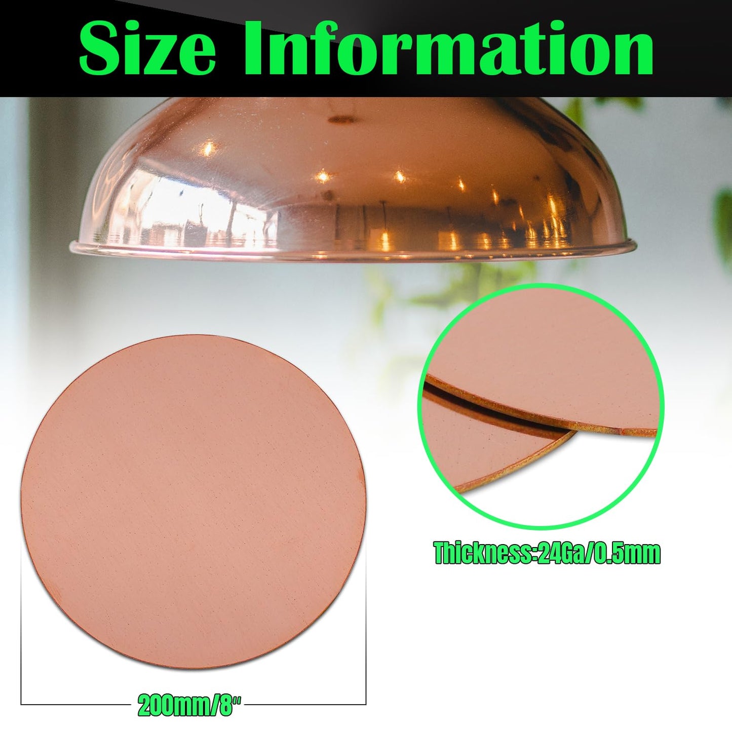 Uxney Copper Round Plate, 8"Diameter 24Ga 0.5mm Thickness Copper Metal Sheet for Crafts,DIY, Jewelry, Electrical, Repair, Industrial(2 Pac)