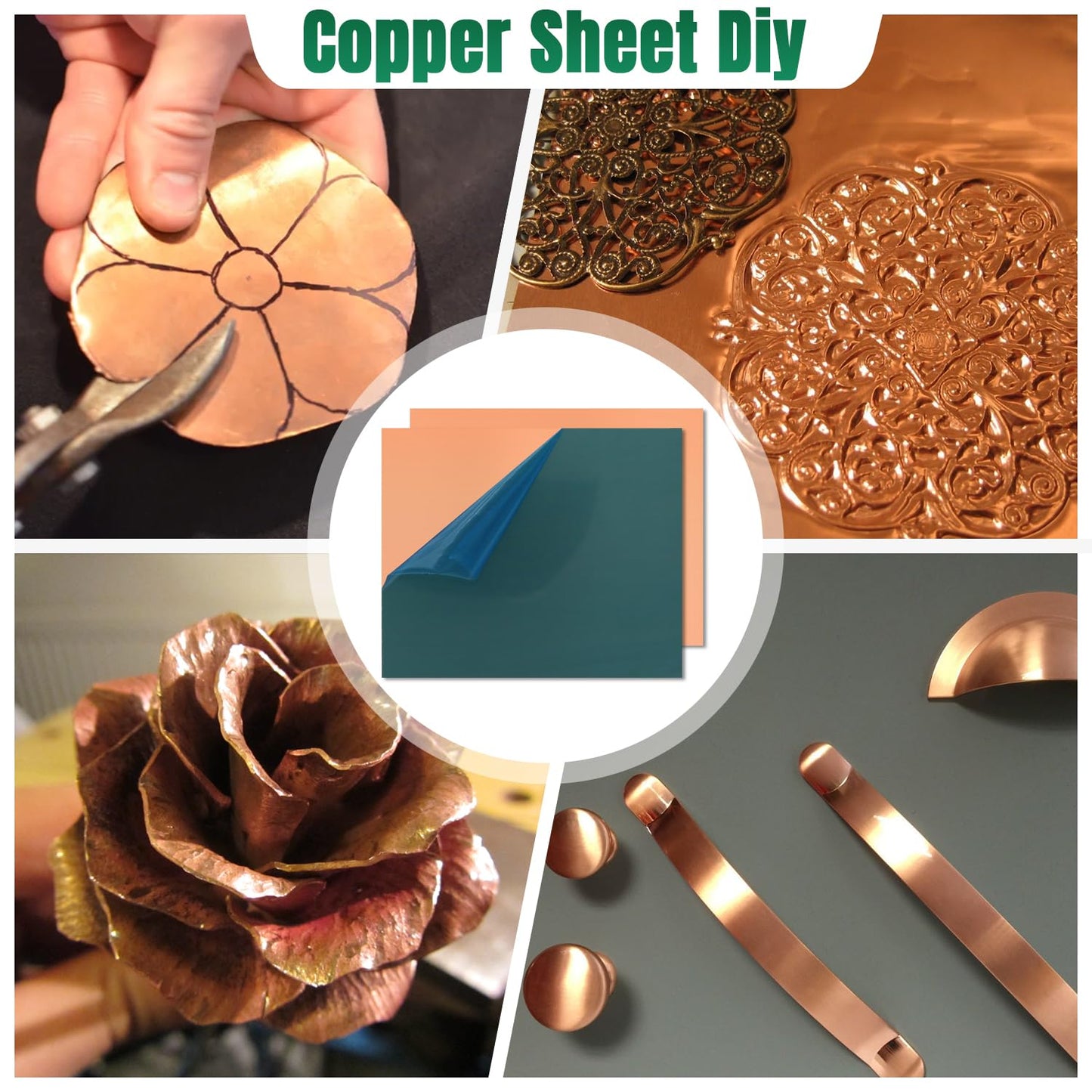 Uxney Copper Sheet Metal,8" x 8"-24 Gauge(0.5mm) Thickness,99.9% Pure Copper Plates for DIY, Jewelry, Electrical, Repair, Industrial(2 Pac)