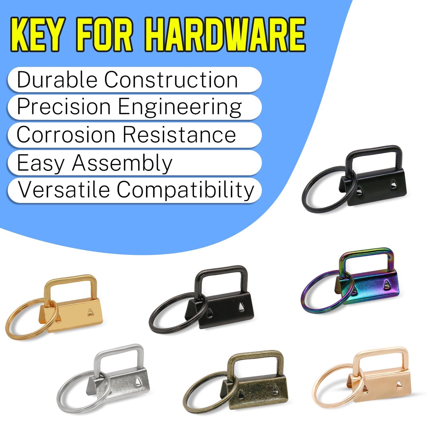 Uxney Key fob Hardware,30 PCS 1 Inch Key fob Keychain with Keychain Rings for Bag Webbing Wristlets Lanyards(Light Gold)