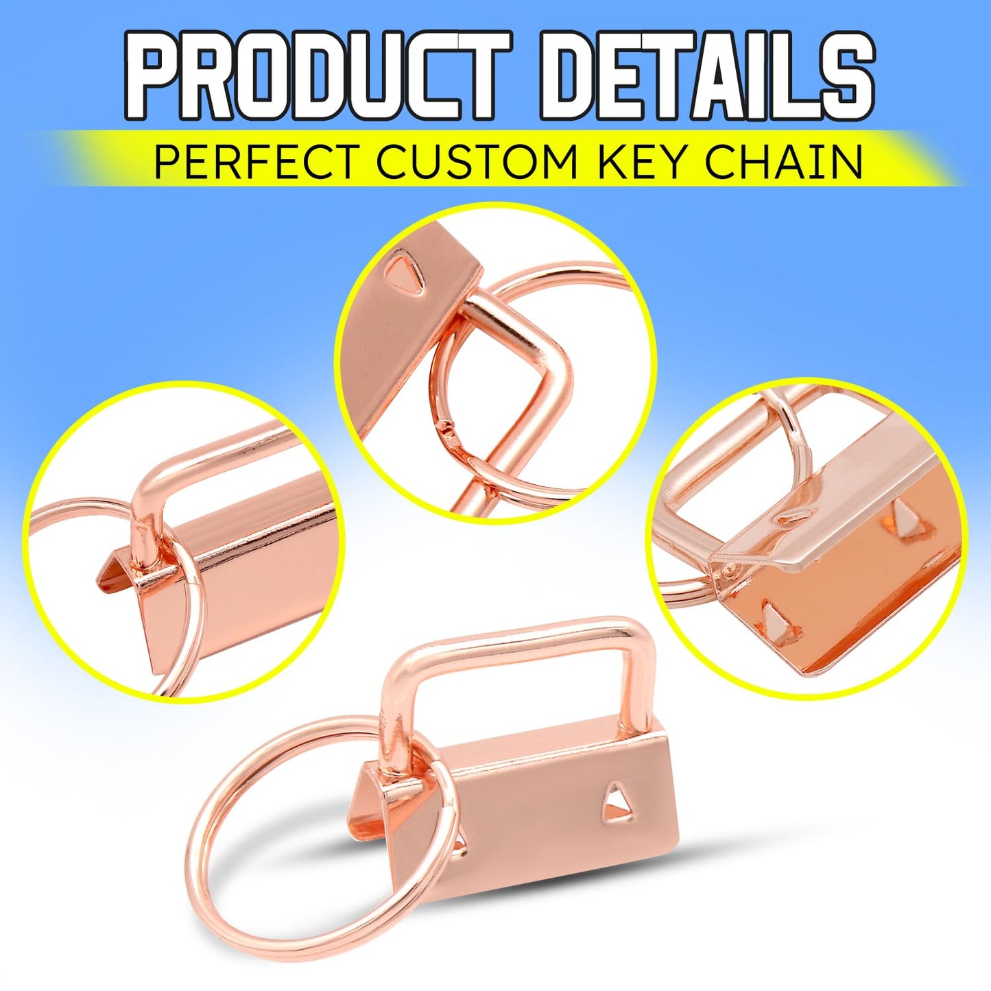 Uxney Key fob Hardware,30 PCS 1 Inch Key fob Keychain with Keychain Rings for Bag Webbing Wristlets Lanyards(Rose Gold)