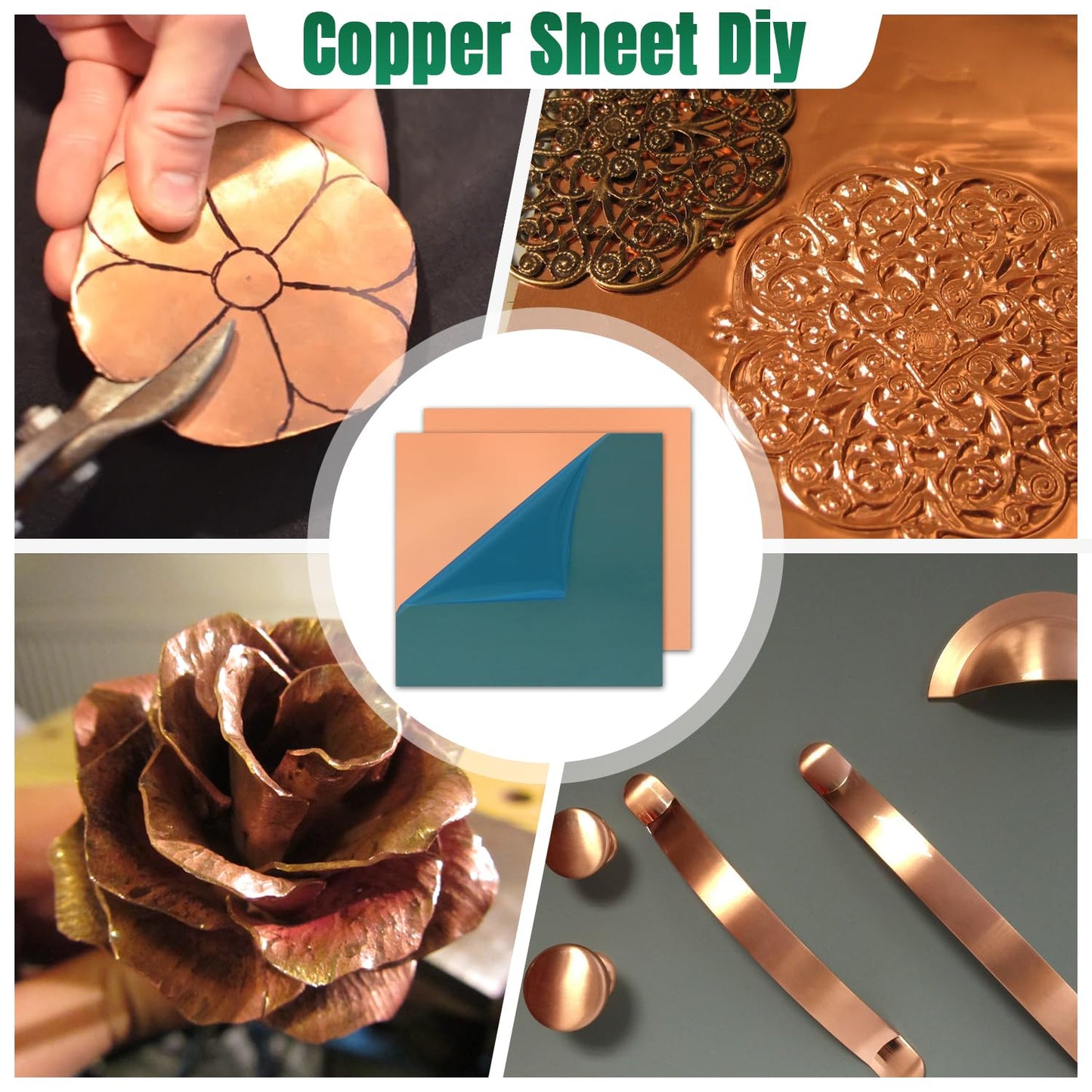 Uxney Copper Sheet Metal,6" x 6"-24 Gauge(0.5mm) Thickness,99.9% Pure Copper Plates for DIY, Jewelry, Electrical, Repair, Industrial(2 Pac)