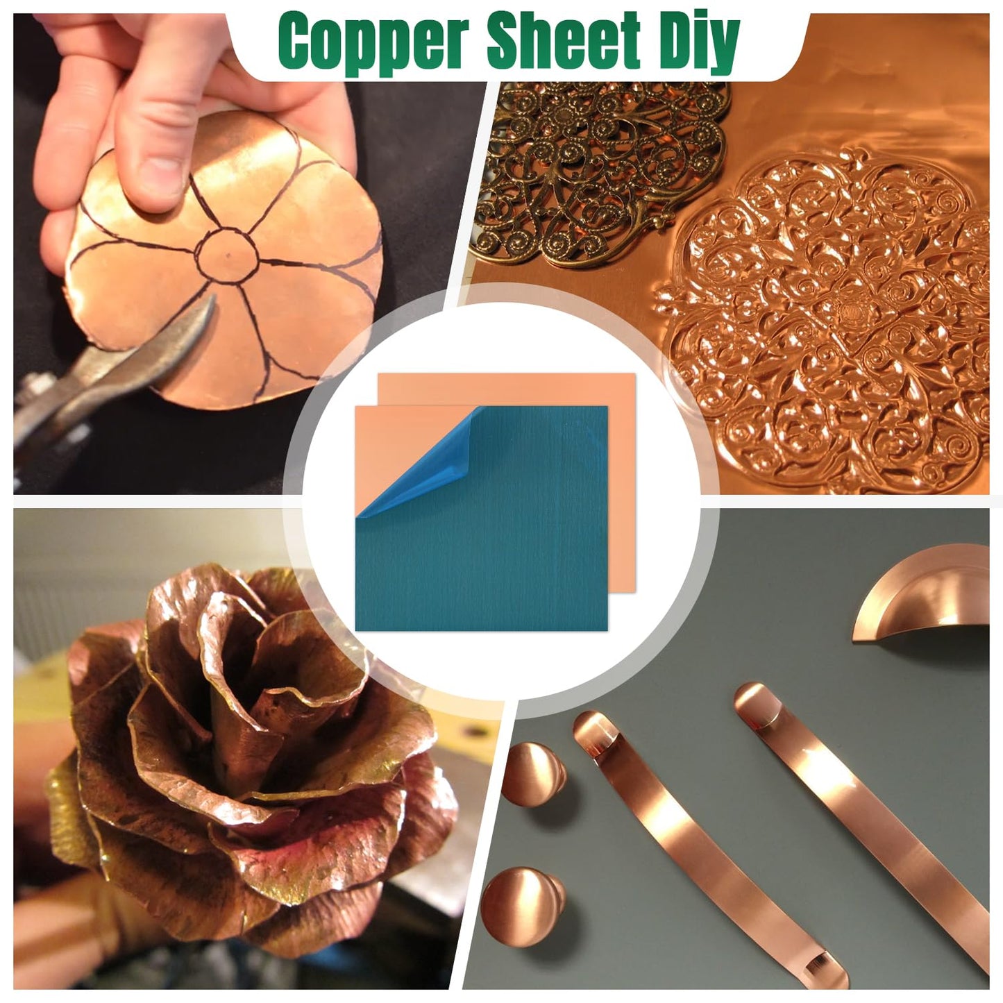 Uxney Copper Sheet Metal,6" x 6"-18 Gauge(1mm) Thickness,99.9% Pure Copper Plates for DIY, Jewelry, Electrical, Repair, Industrial(2 Pac)